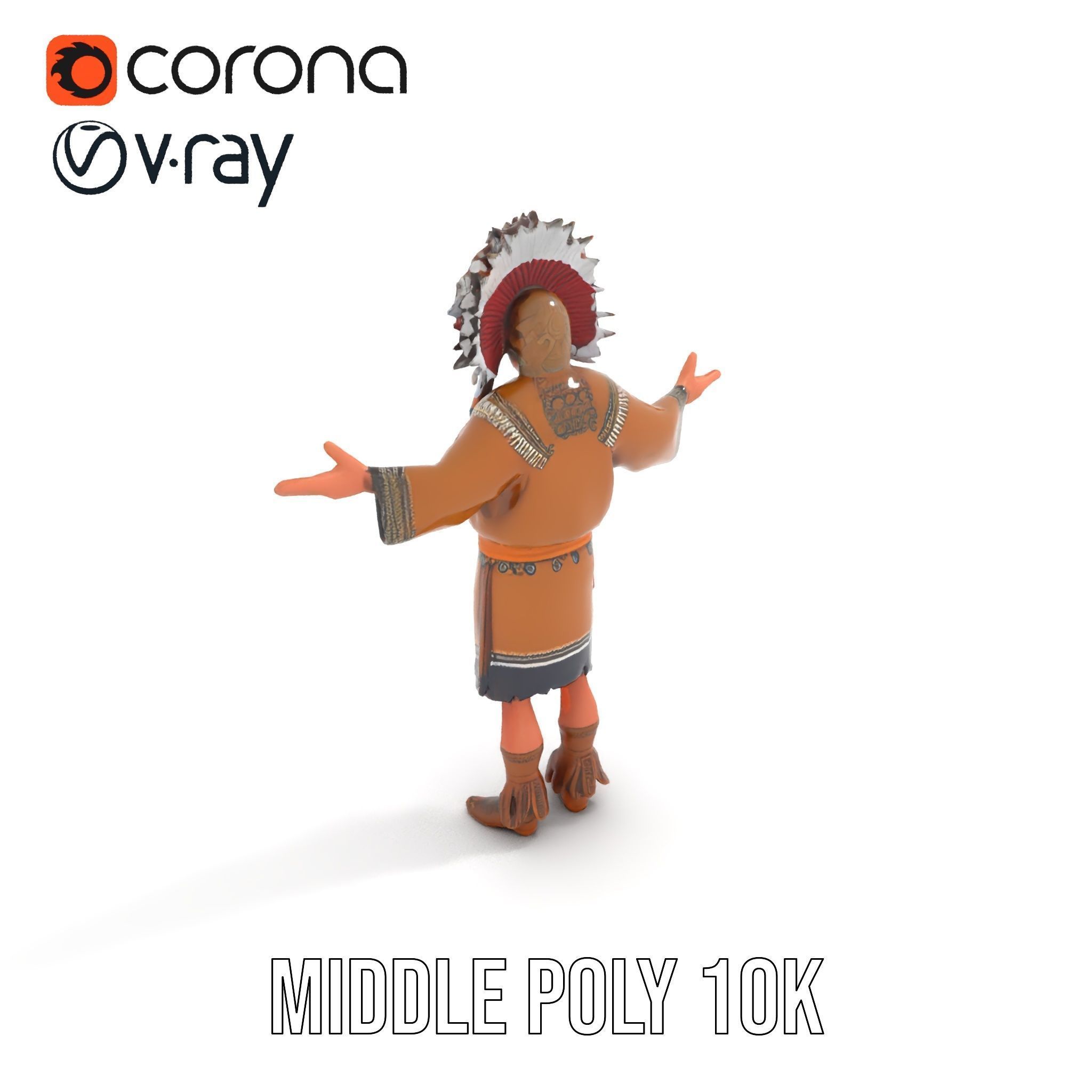 Native Warrior Character Rigged and Animated with Headdress Low-poly 3D model_14