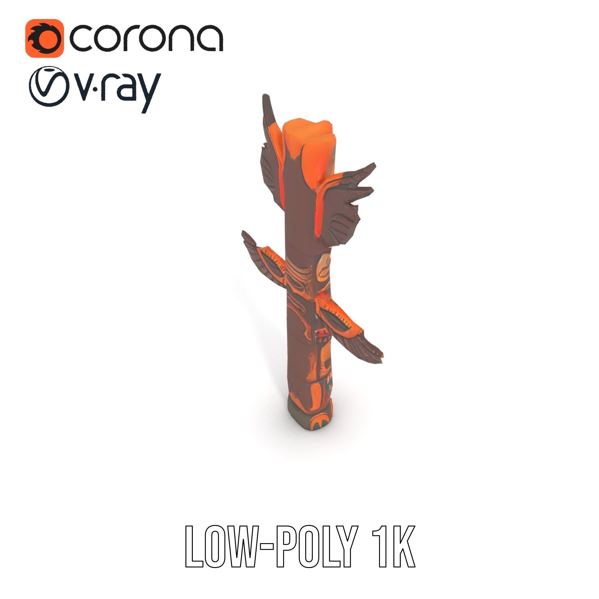 Traditional Totem Pole Model Pack with Detailed Carvings Low-poly 3D model_7