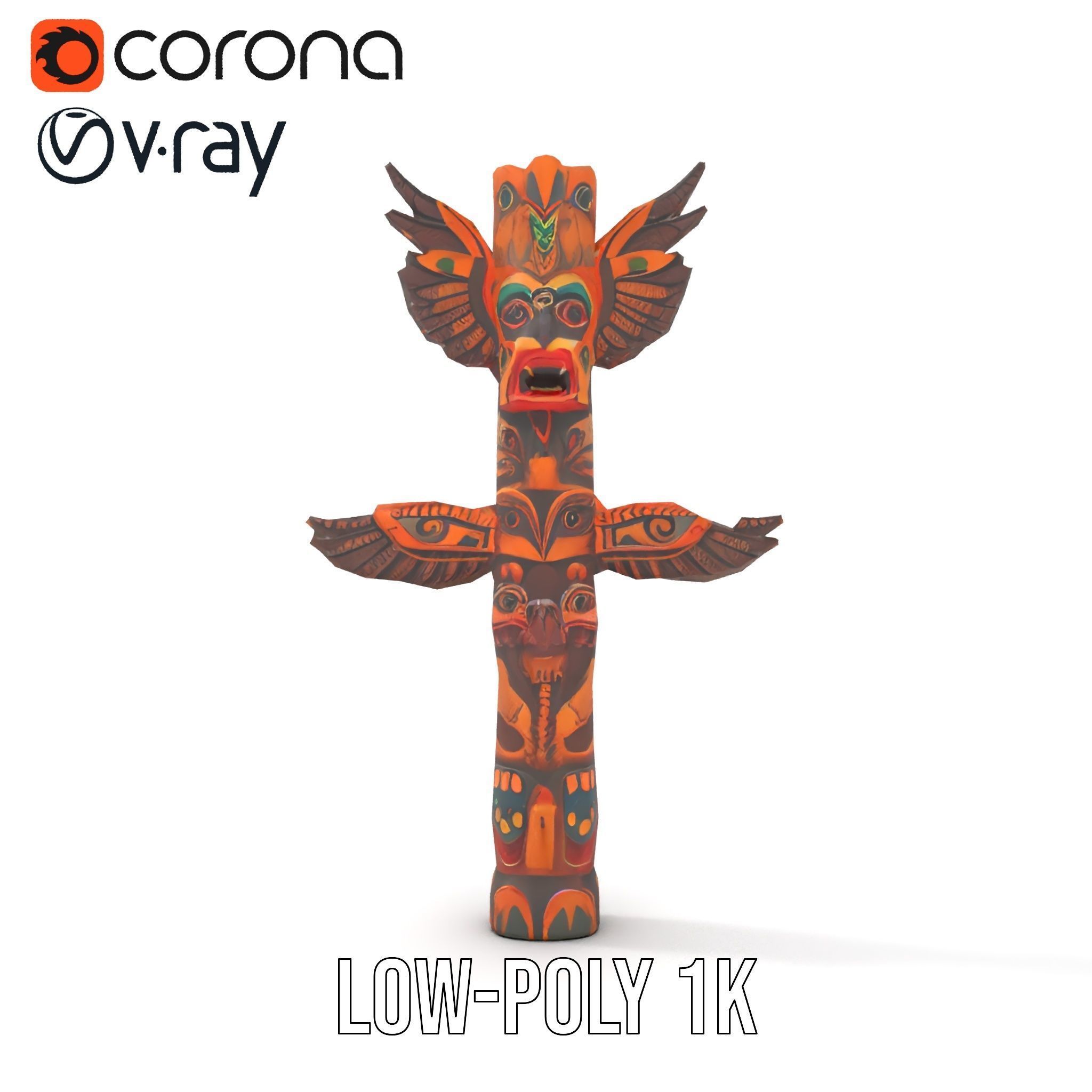 Traditional Totem Pole Model Pack with Detailed Carvings Low-poly 3D model_14