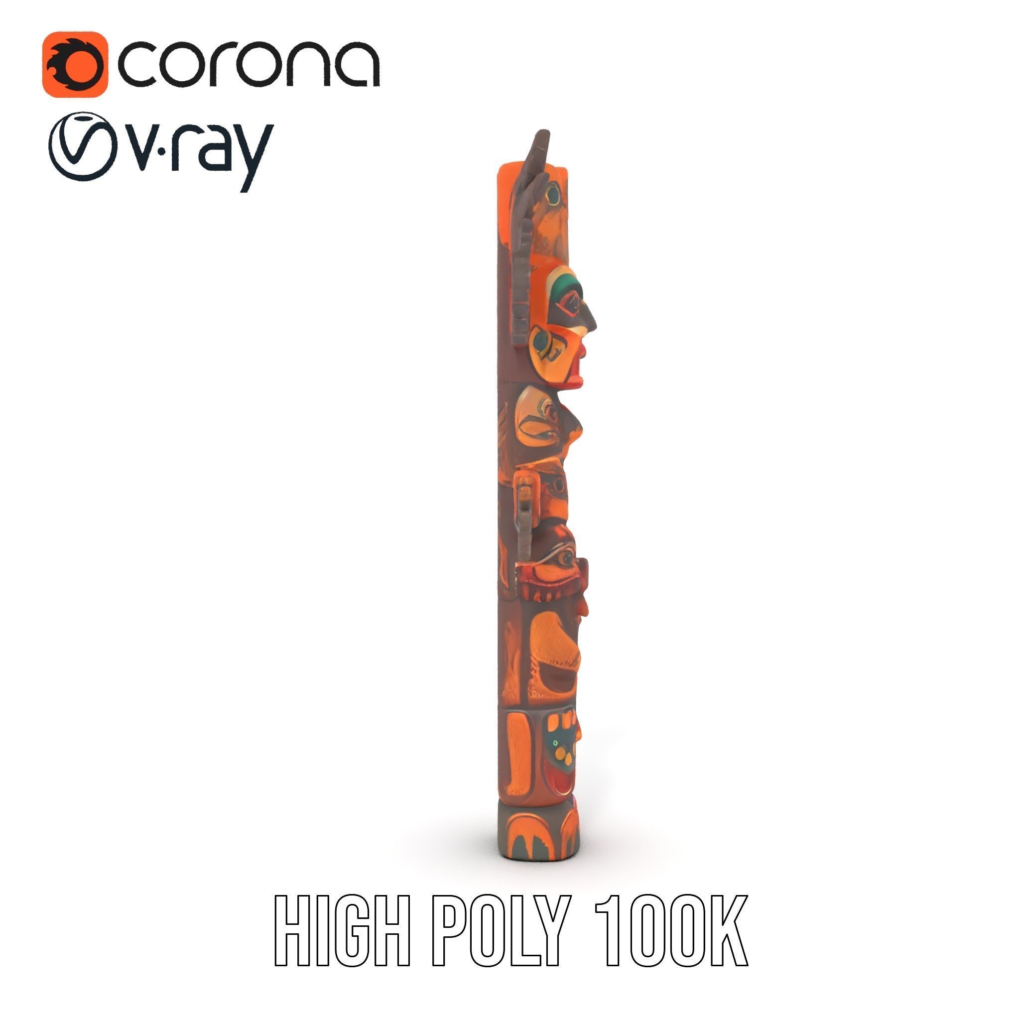 Traditional Totem Pole Model Pack with Detailed Carvings Low-poly 3D model_26