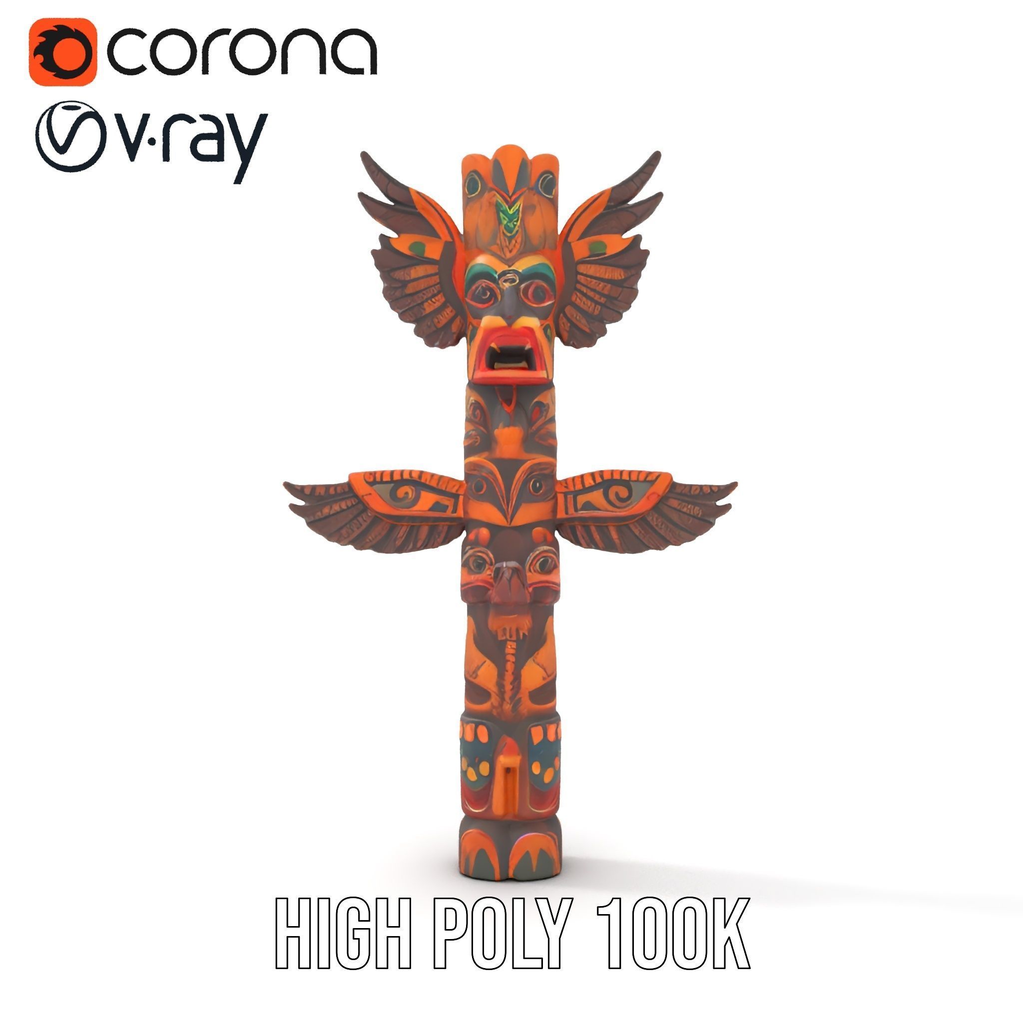 Traditional Totem Pole Model Pack with Detailed Carvings Low-poly 3D model_15
