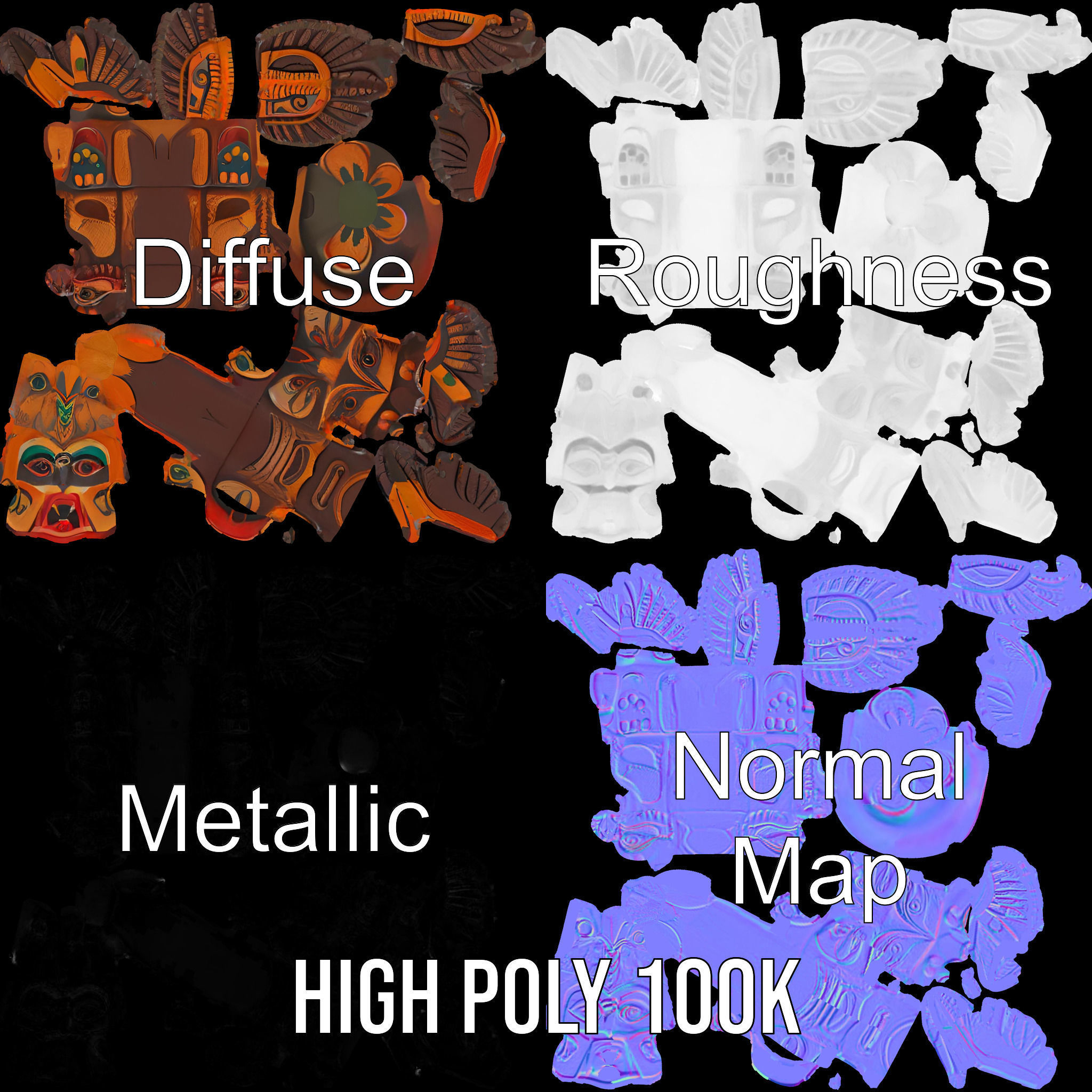 Traditional Totem Pole Model Pack with Detailed Carvings Low-poly 3D model_3