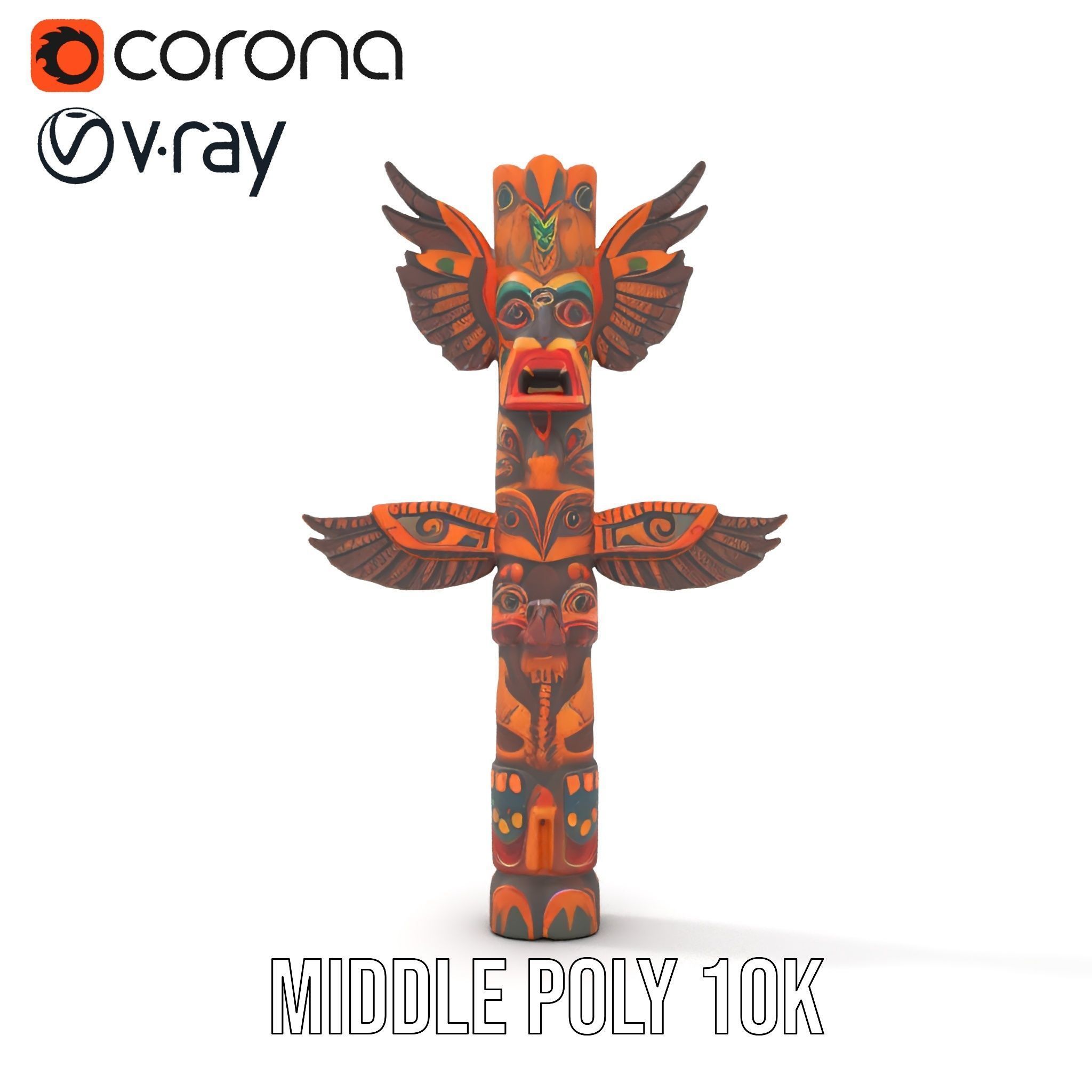Traditional Totem Pole Model Pack with Detailed Carvings Low-poly 3D model_11