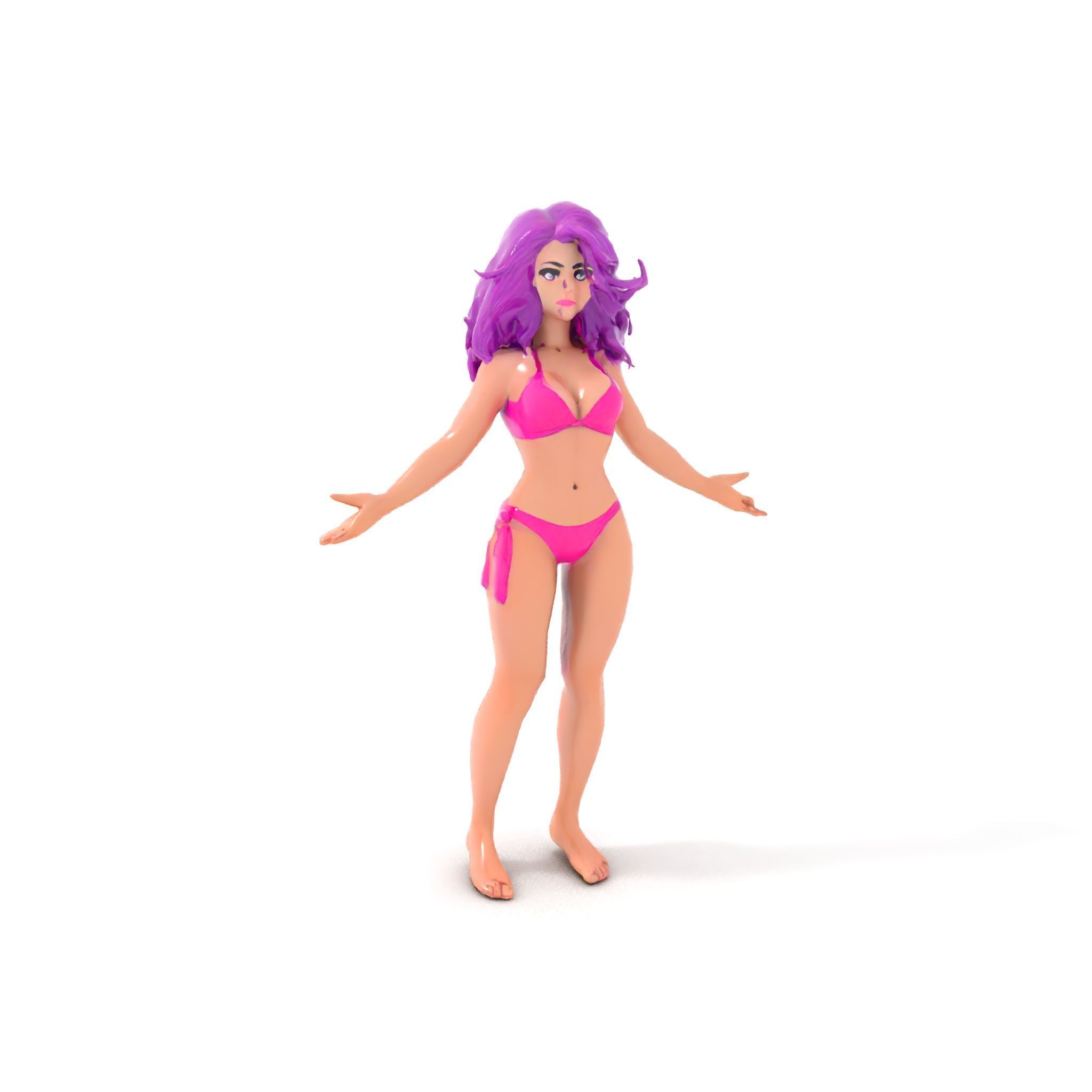 PurpleHaired Bikini Character Model  Rigged and Animated Low-poly 3D model_24