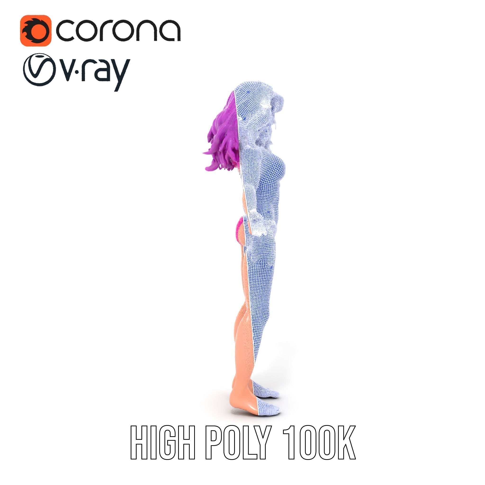 PurpleHaired Bikini Character Model  Rigged and Animated Low-poly 3D model_36