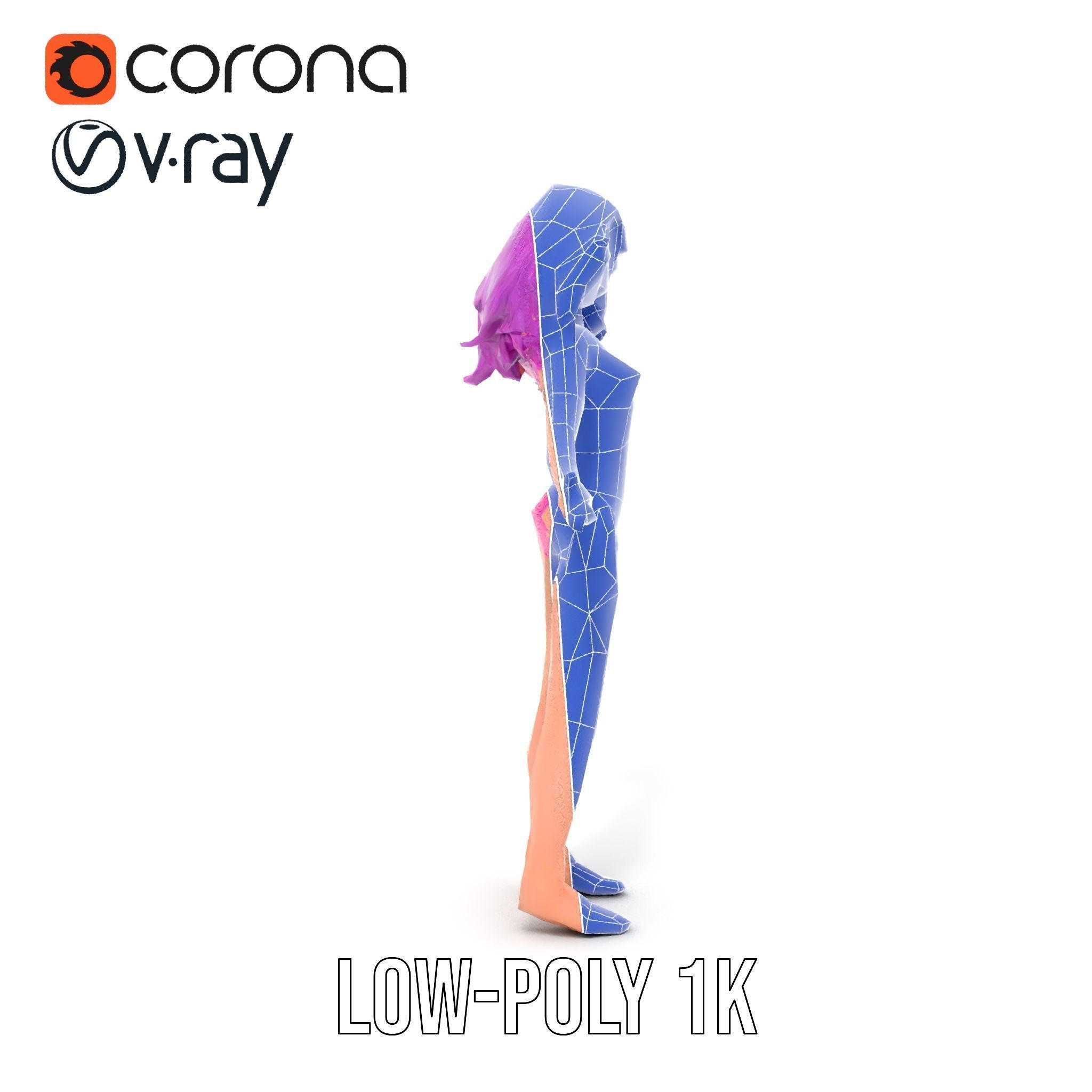 PurpleHaired Bikini Character Model  Rigged and Animated Low-poly 3D model_28