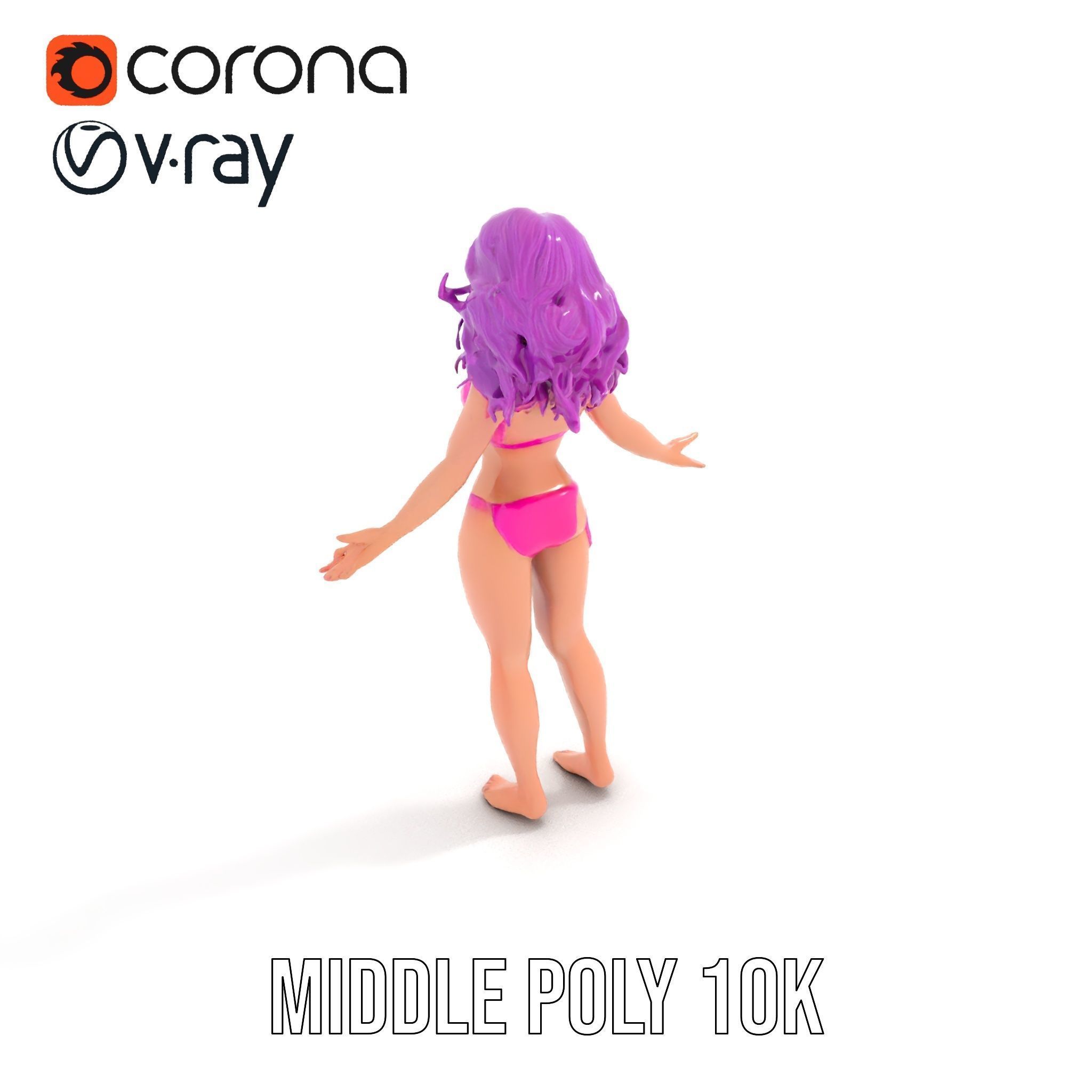 PurpleHaired Bikini Character Model  Rigged and Animated Low-poly 3D model_16