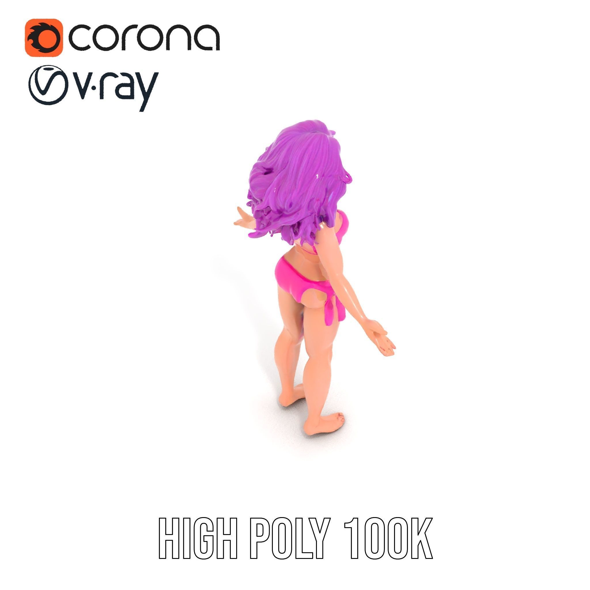 PurpleHaired Bikini Character Model  Rigged and Animated Low-poly 3D model_18