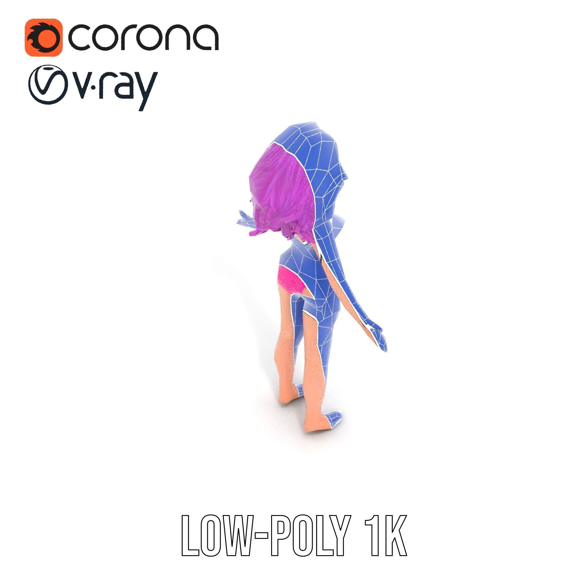 PurpleHaired Bikini Character Model  Rigged and Animated Low-poly 3D model_30