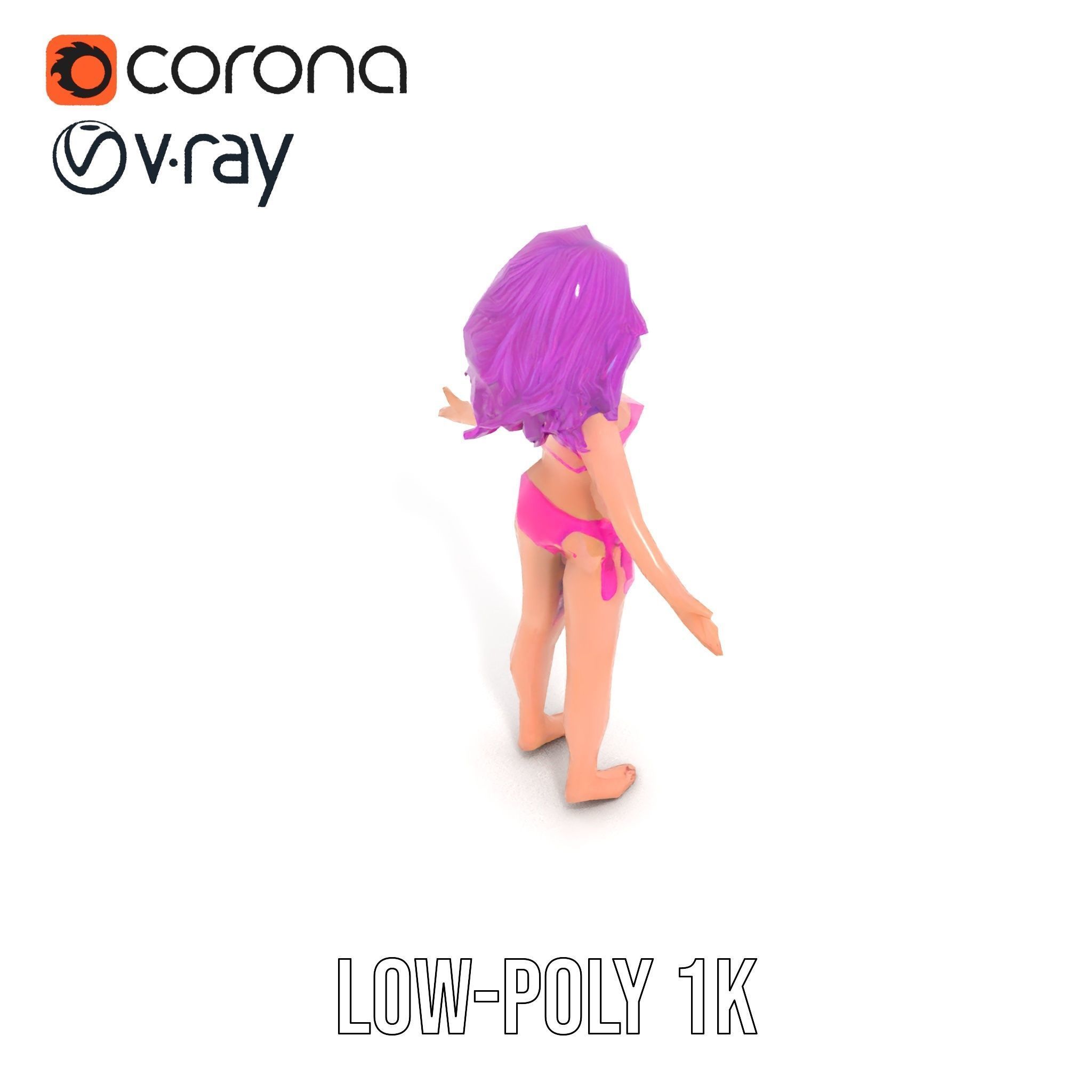 PurpleHaired Bikini Character Model  Rigged and Animated Low-poly 3D model_11