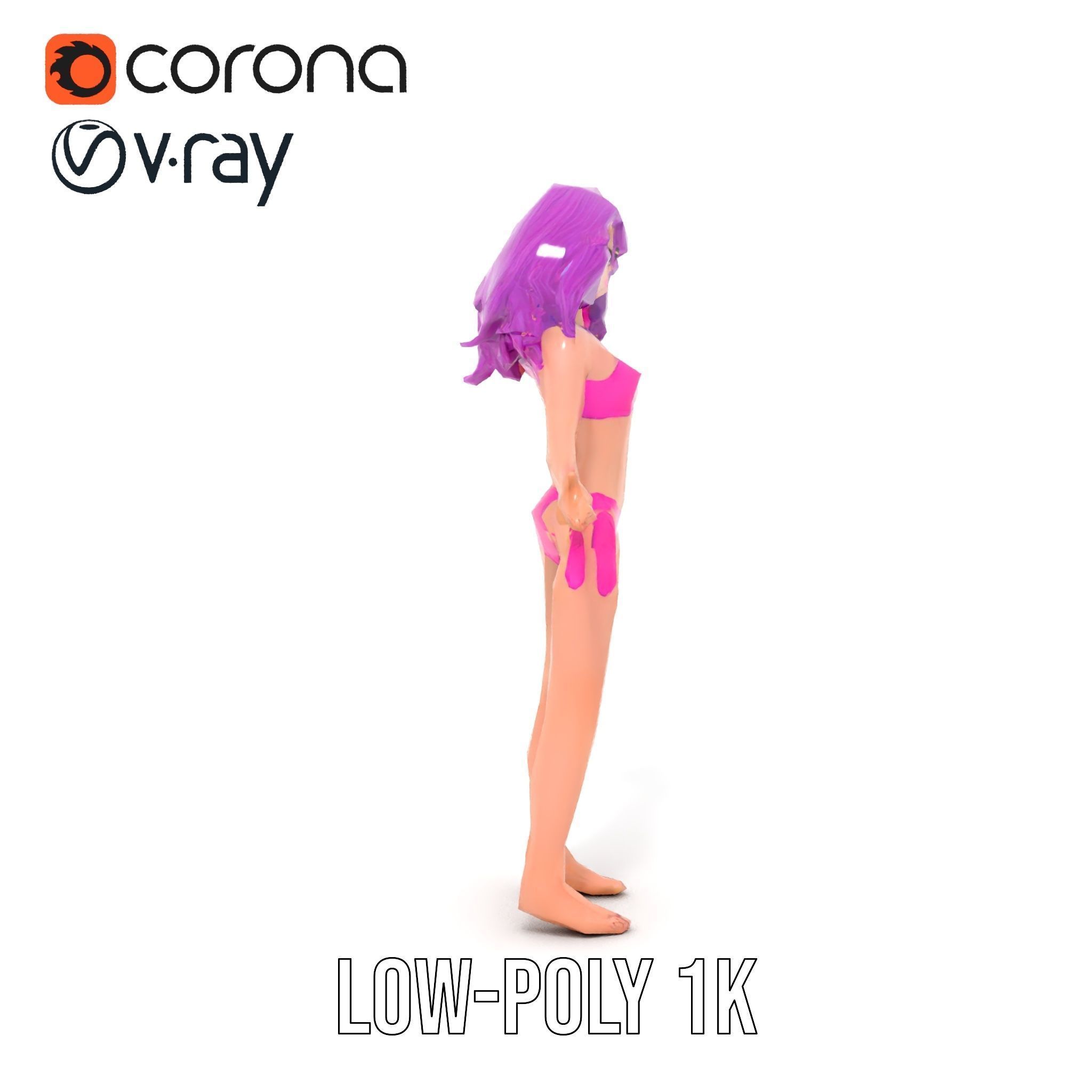 PurpleHaired Bikini Character Model  Rigged and Animated Low-poly 3D model_17
