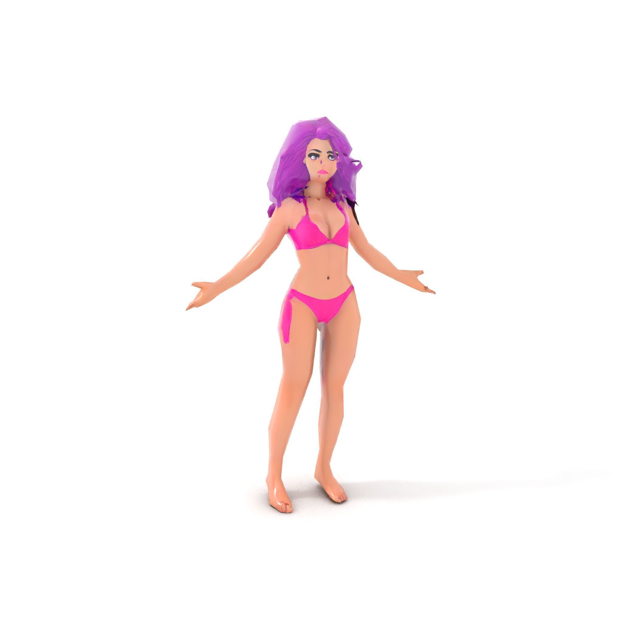 PurpleHaired Bikini Character Model  Rigged and Animated Low-poly 3D model_7