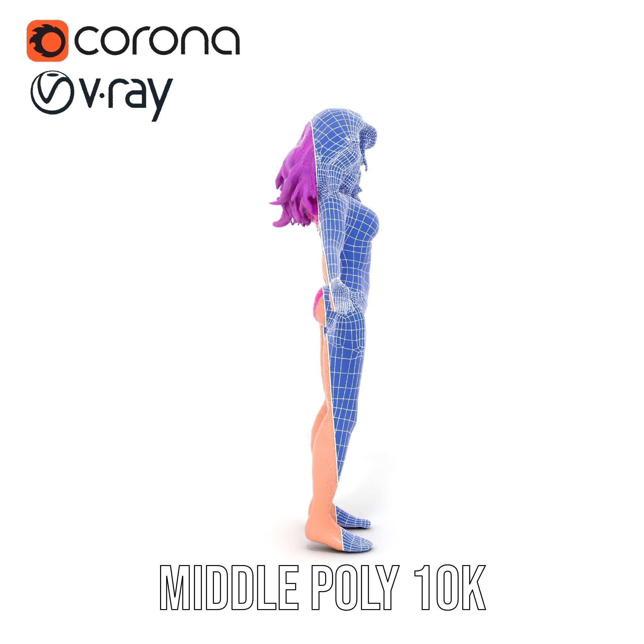 PurpleHaired Bikini Character Model  Rigged and Animated Low-poly 3D model_29