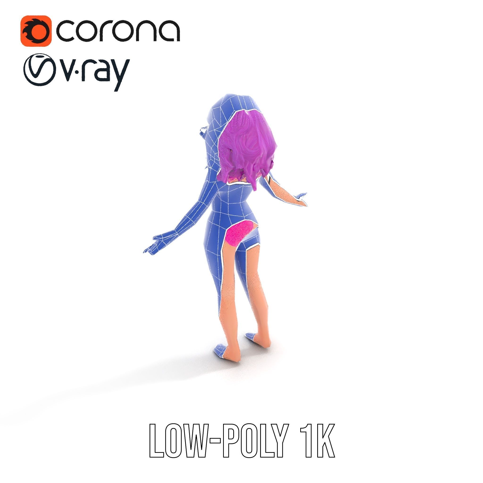 PurpleHaired Bikini Character Model  Rigged and Animated Low-poly 3D model_25