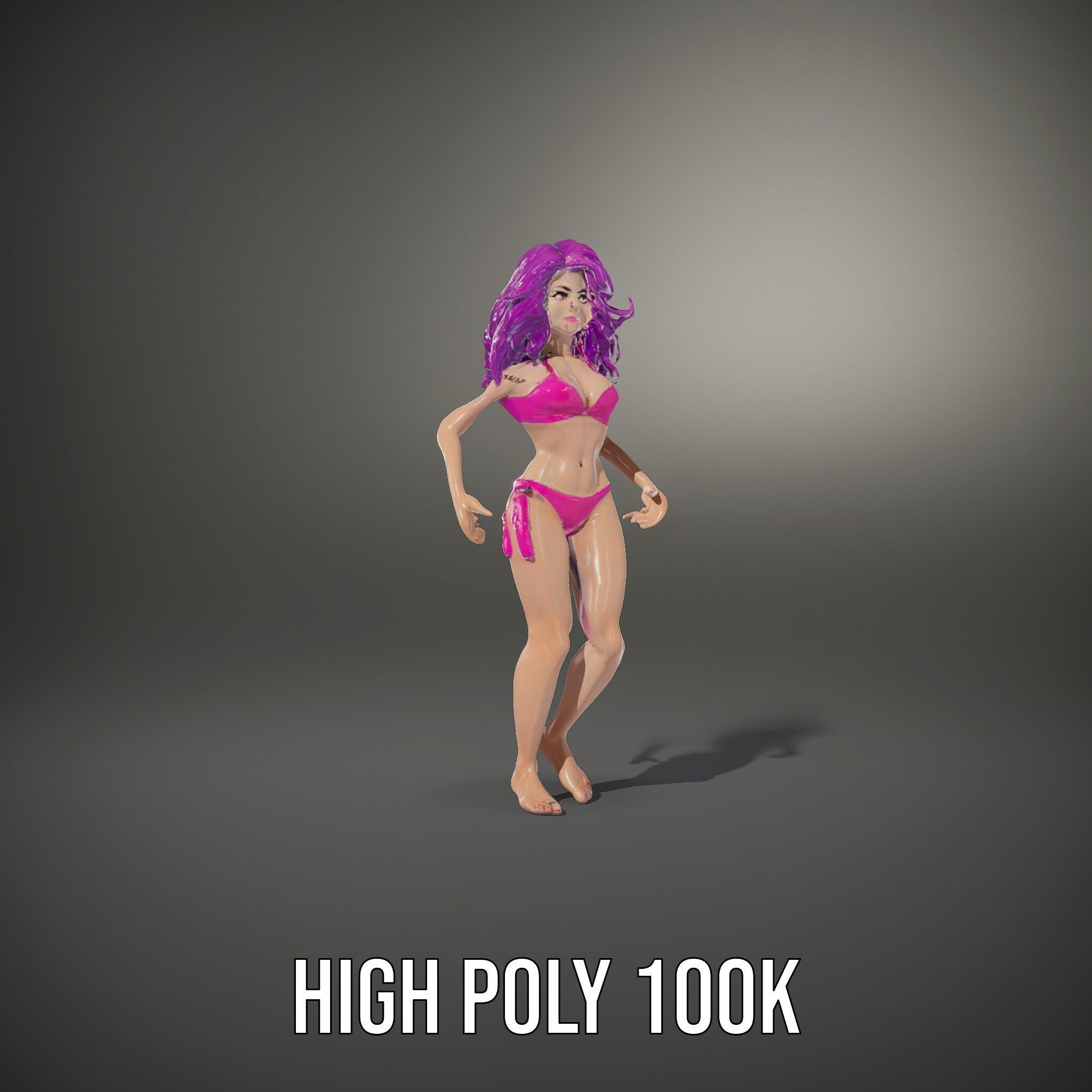 PurpleHaired Bikini Character Model  Rigged and Animated Low-poly 3D model_12
