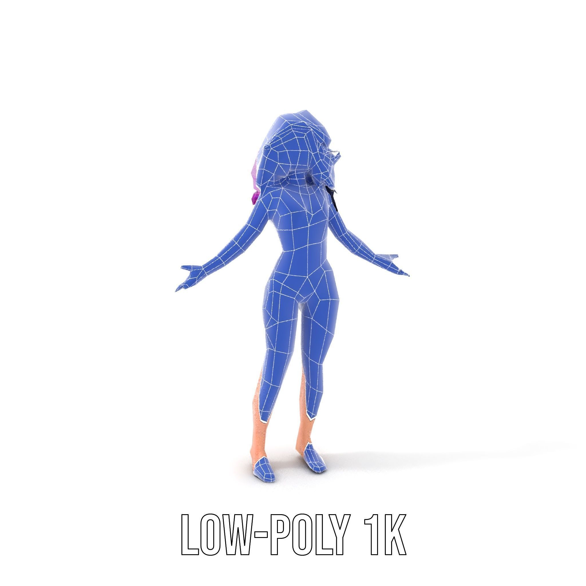 PurpleHaired Bikini Character Model  Rigged and Animated Low-poly 3D model_8