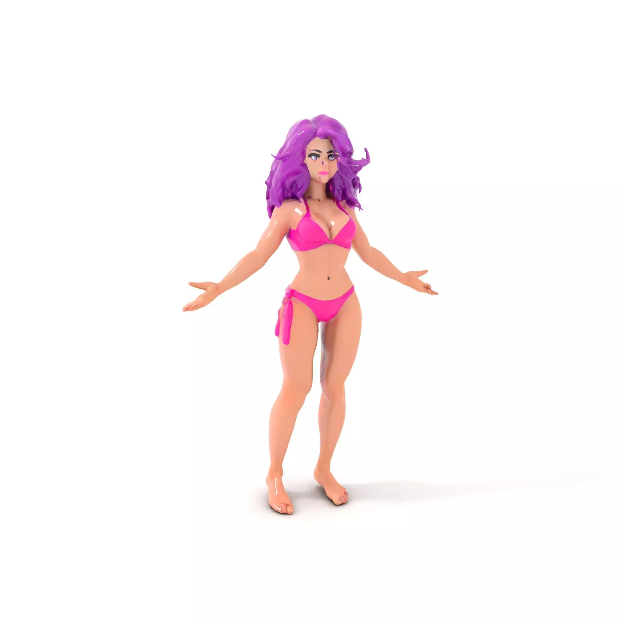 PurpleHaired Bikini Character Model  Rigged and Animated Low-poly 3D model_0