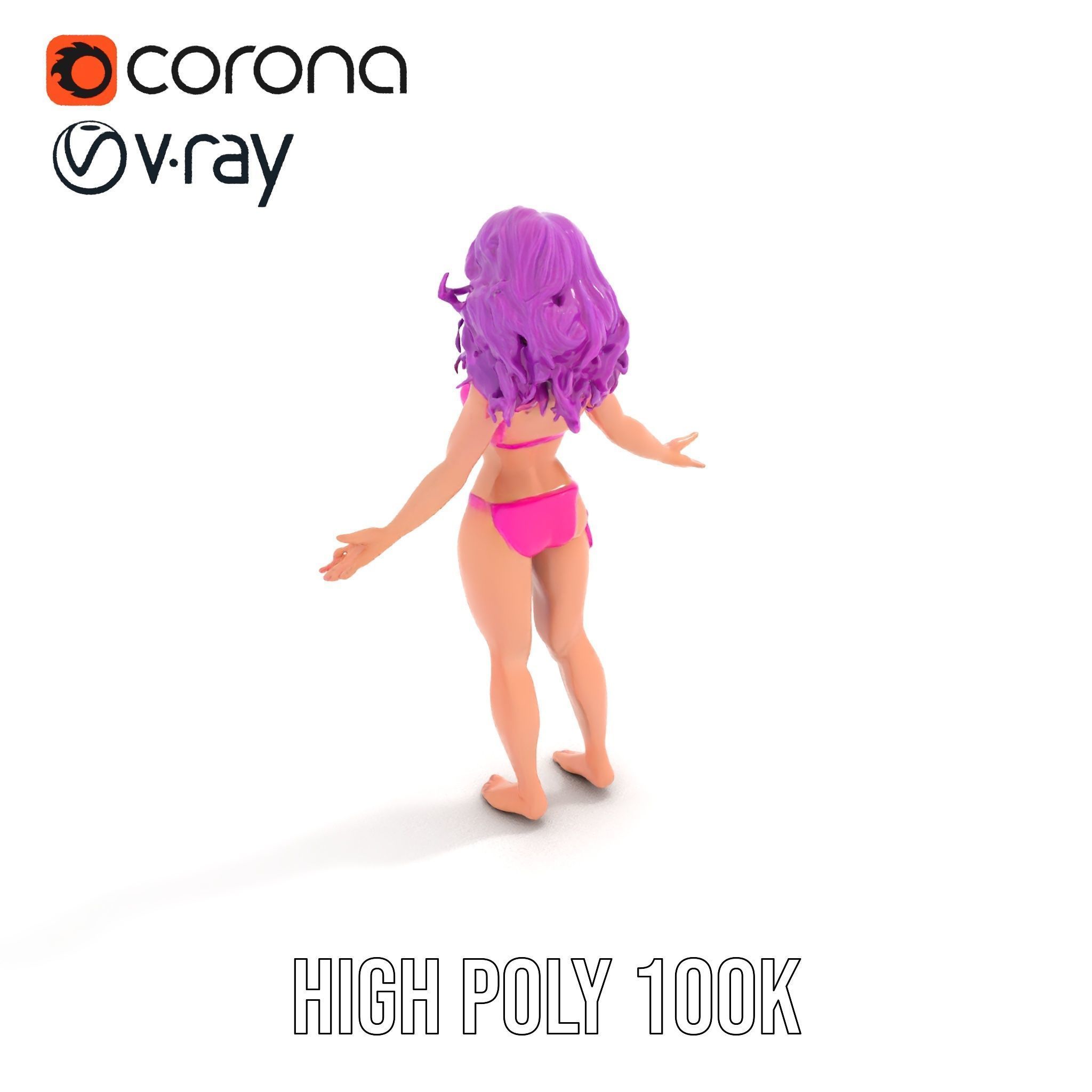 PurpleHaired Bikini Character Model  Rigged and Animated Low-poly 3D model_9
