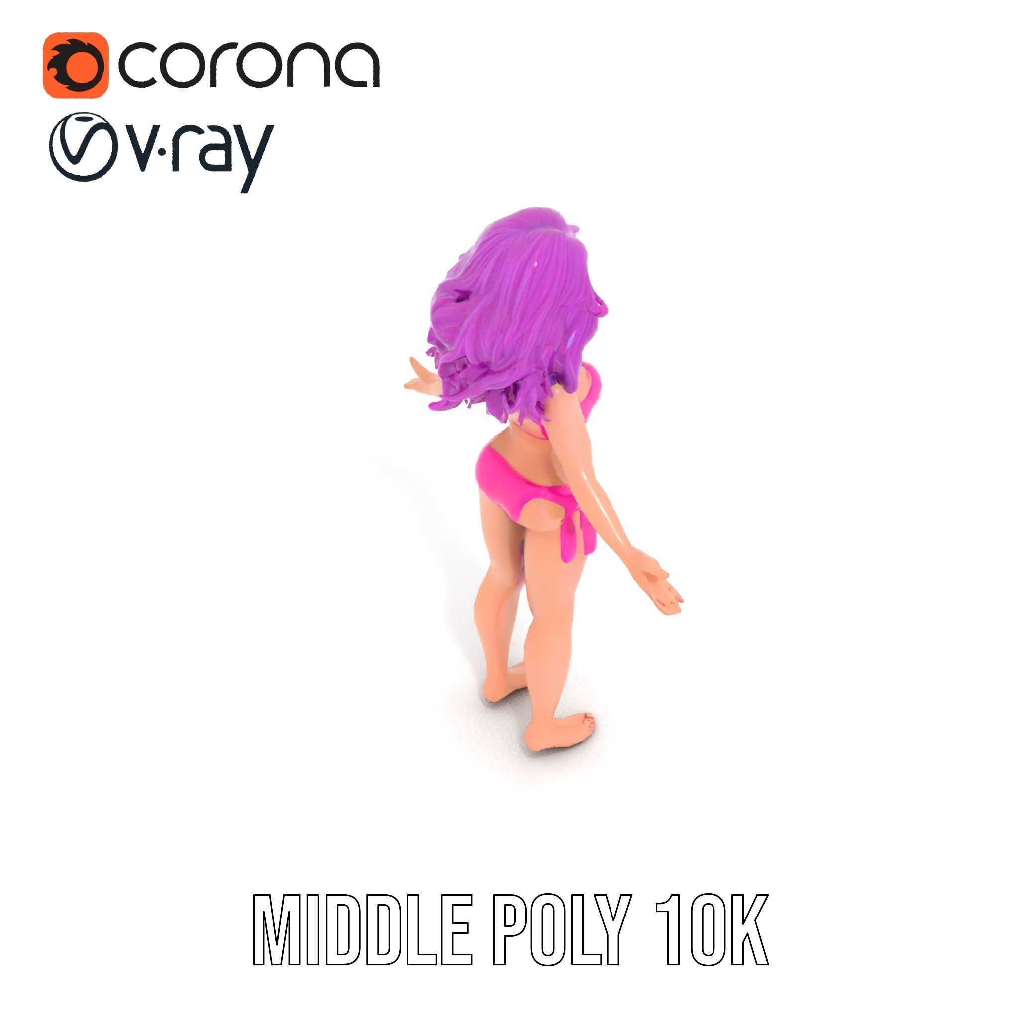 PurpleHaired Bikini Character Model  Rigged and Animated Low-poly 3D model_10