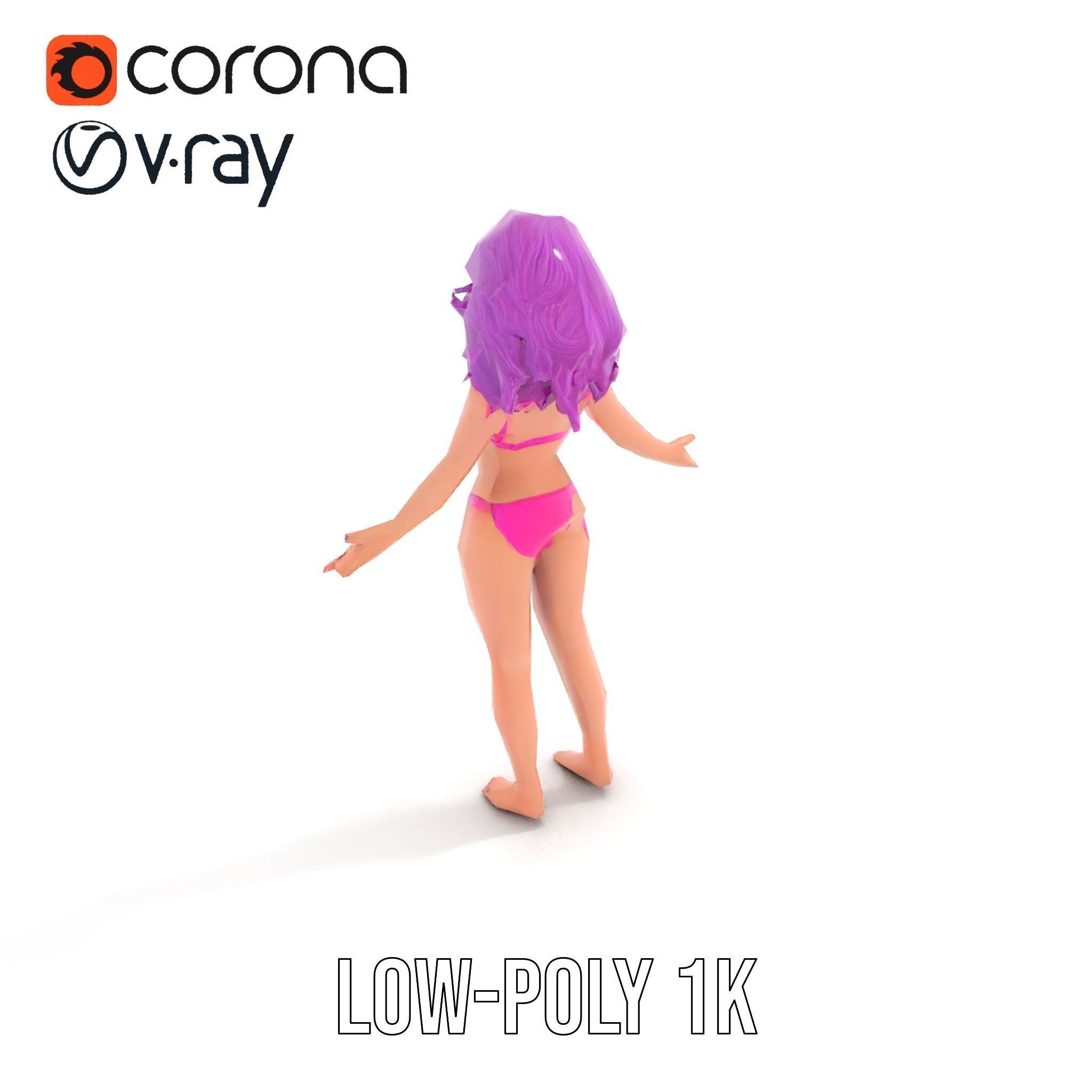 PurpleHaired Bikini Character Model  Rigged and Animated Low-poly 3D model_14