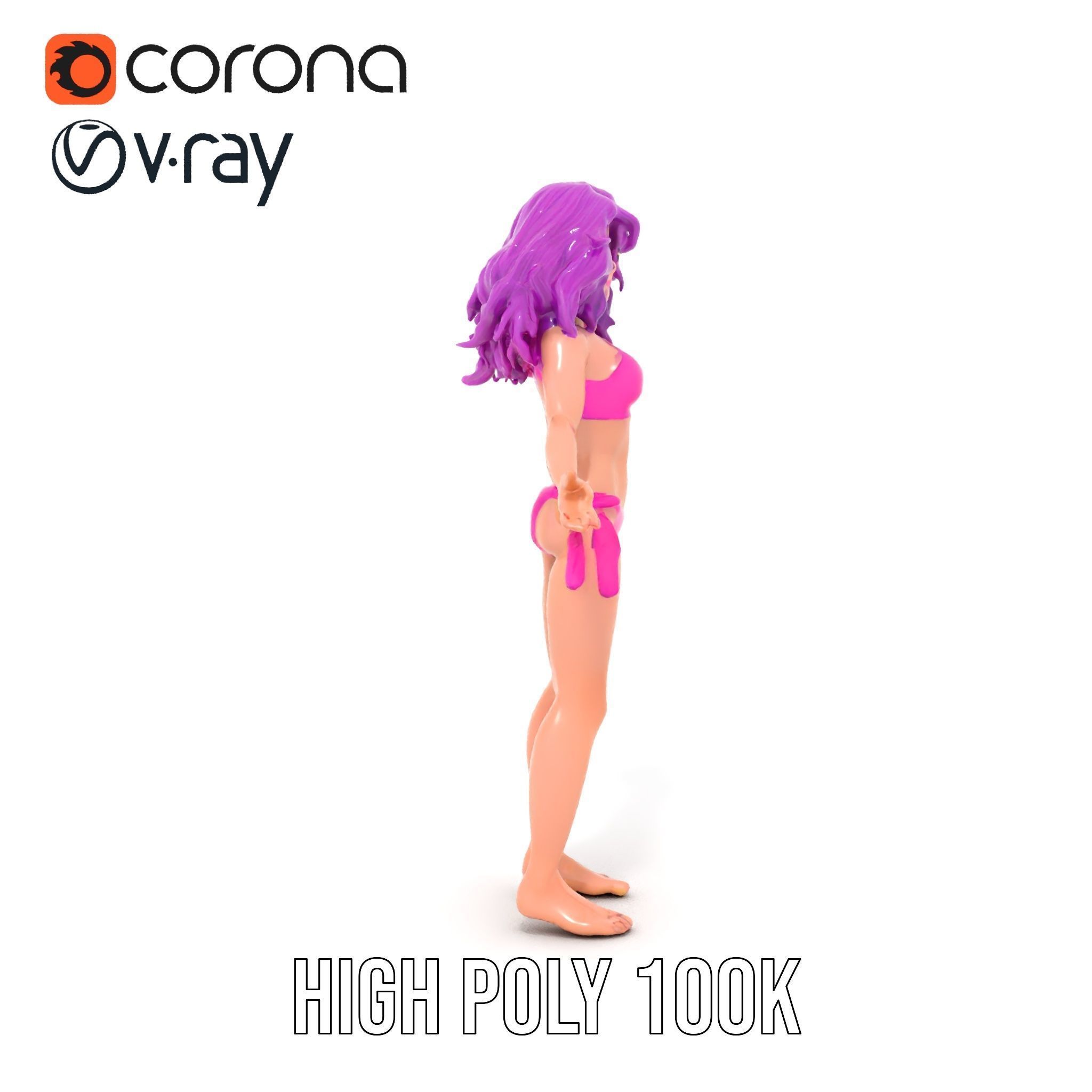 PurpleHaired Bikini Character Model  Rigged and Animated Low-poly 3D model_26