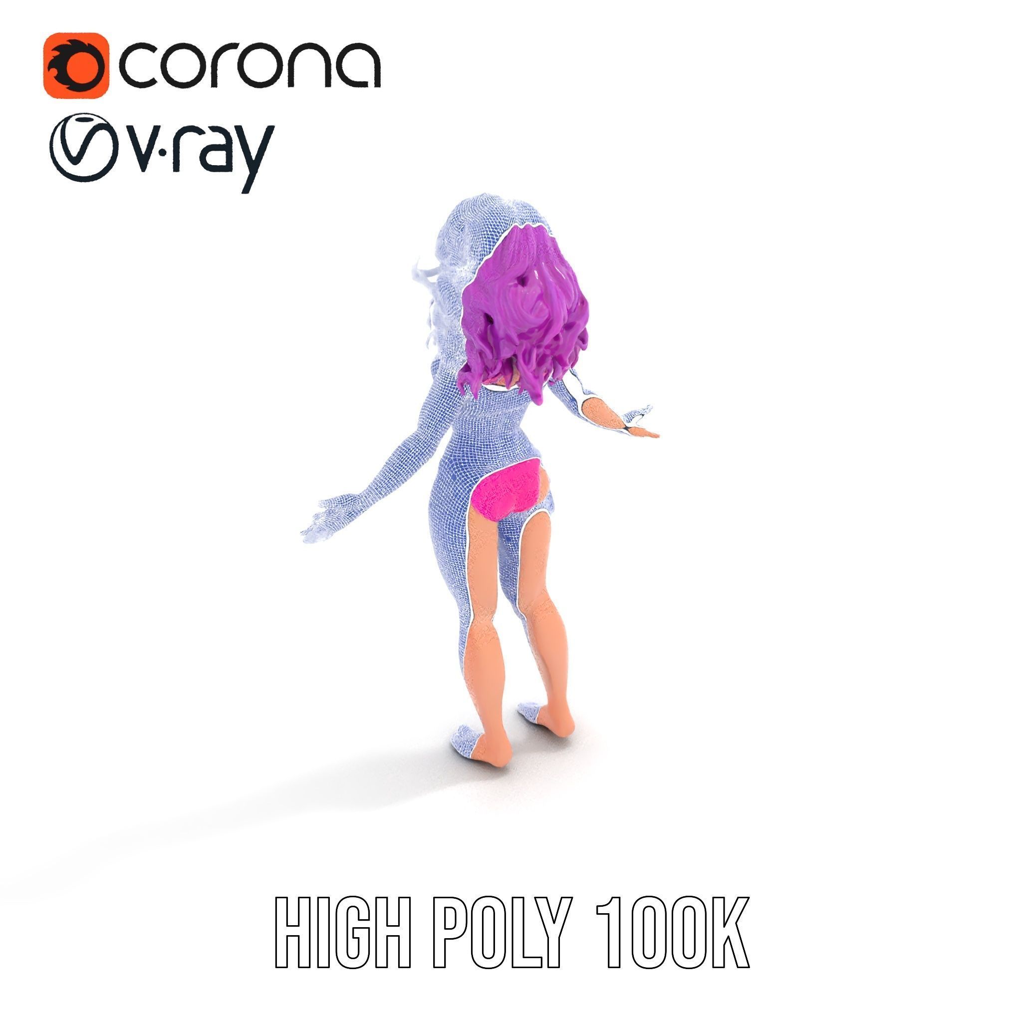 PurpleHaired Bikini Character Model  Rigged and Animated Low-poly 3D model_33