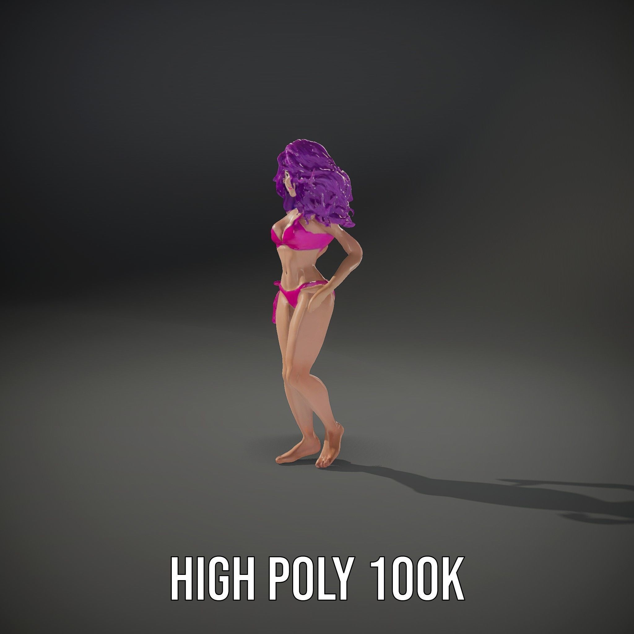 PurpleHaired Bikini Character Model  Rigged and Animated Low-poly 3D model_15