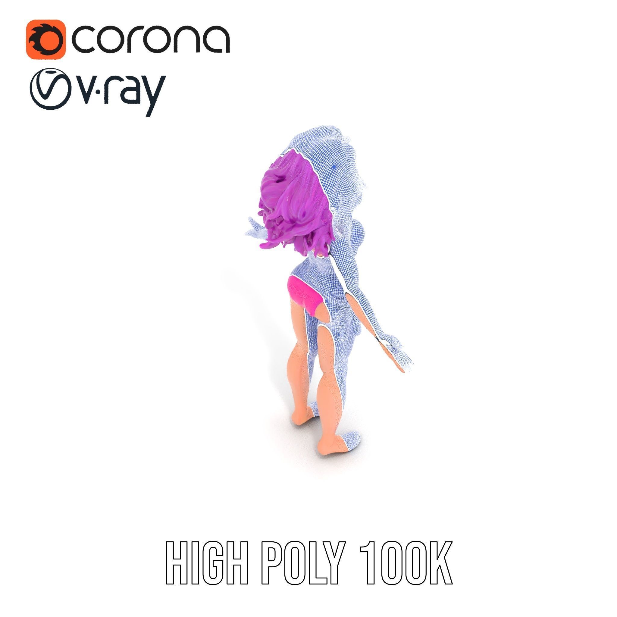 PurpleHaired Bikini Character Model  Rigged and Animated Low-poly 3D model_31