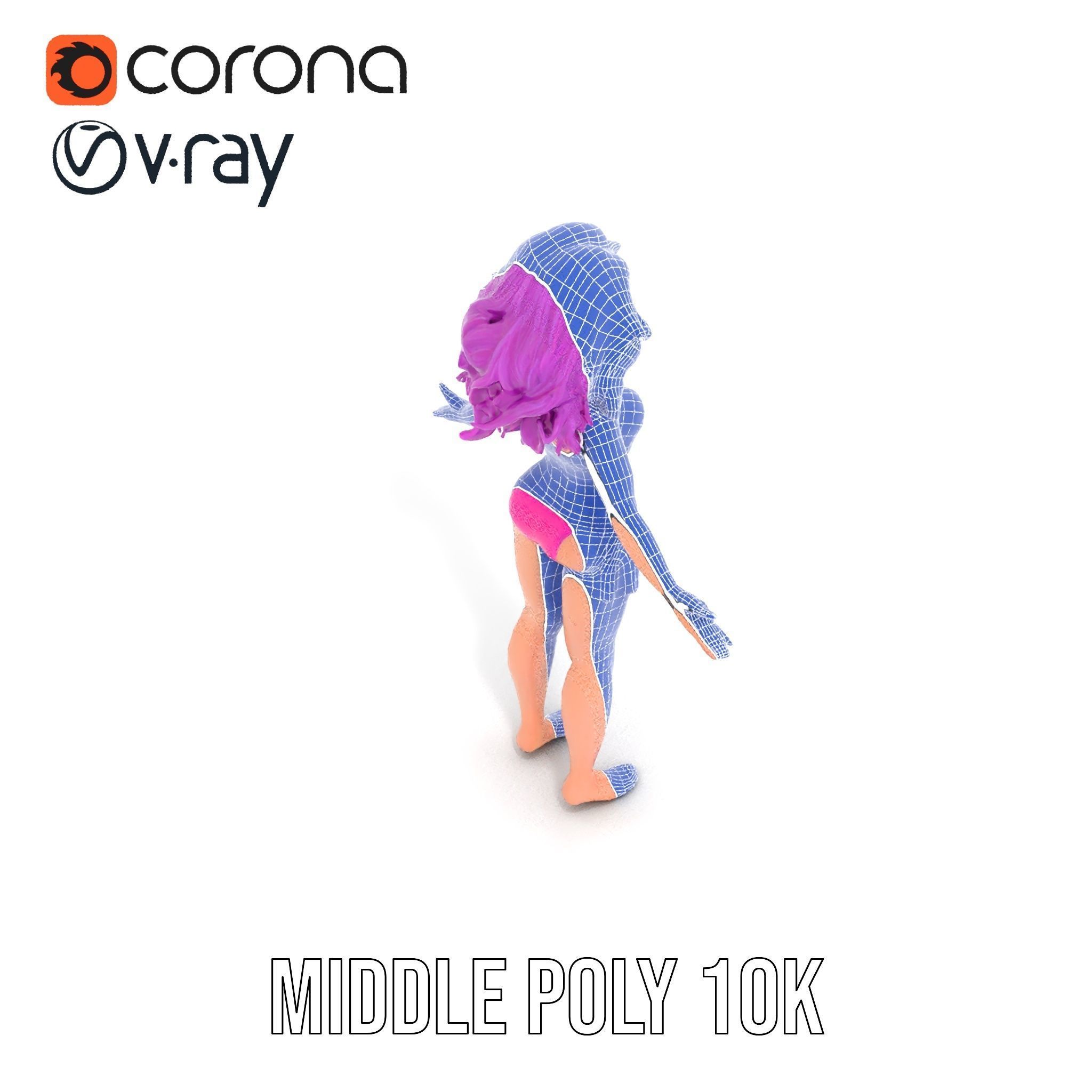 PurpleHaired Bikini Character Model  Rigged and Animated Low-poly 3D model_32