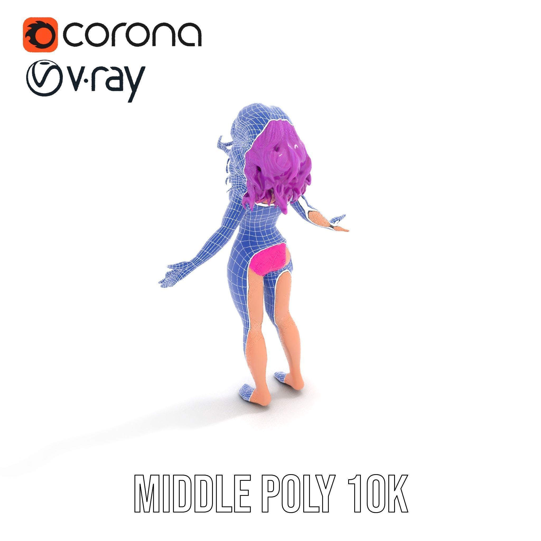 PurpleHaired Bikini Character Model  Rigged and Animated Low-poly 3D model_19