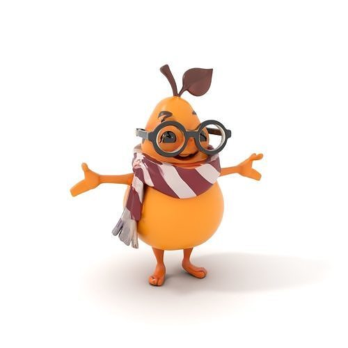 Cheerful Pear Character Rigged and Animated with Glasses and ... Low-poly 3D model
