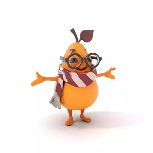 Cheerful Pear Character Rigged and Animated with Glasses and ... Low-poly 3D model