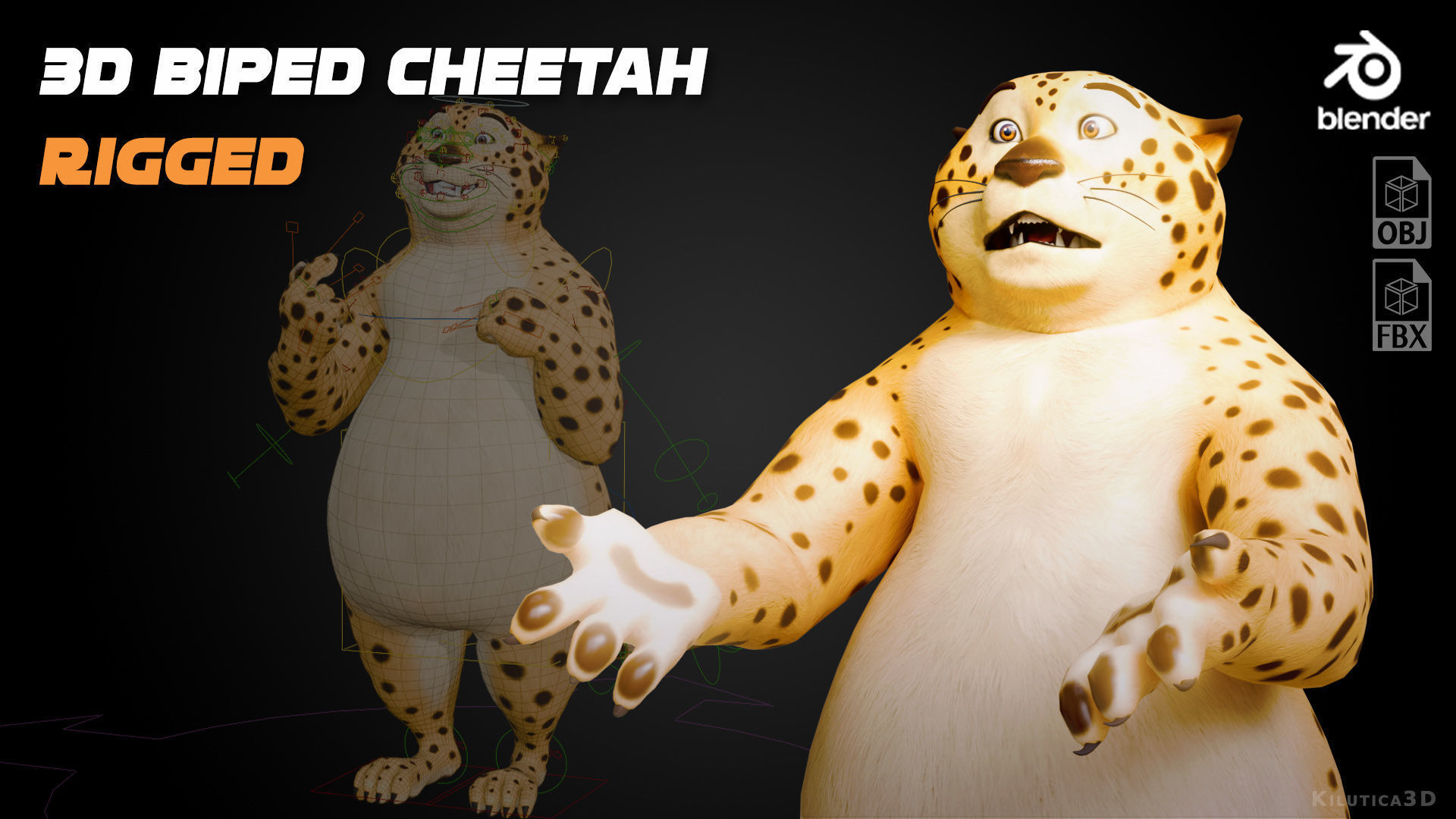 Stylized Biped Cheetah - Rigged Cartoon Animal  for Blender Low-poly 3D model_8