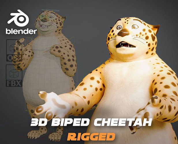 Stylized Biped Cheetah - Rigged Cartoon Animal  for Blender Low-poly 3D model