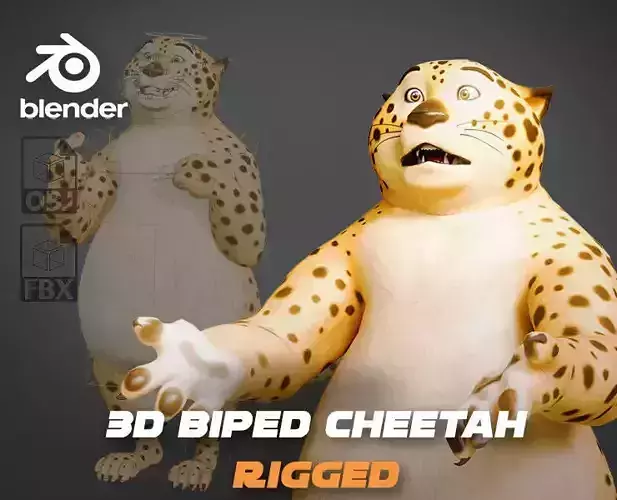 Stylized Biped Cheetah - Rigged Cartoon Animal  for Blender Low-poly 3D model Stylized Biped Cheetah - Rigged Cartoon Animal  for Blender Low-poly 3D model
