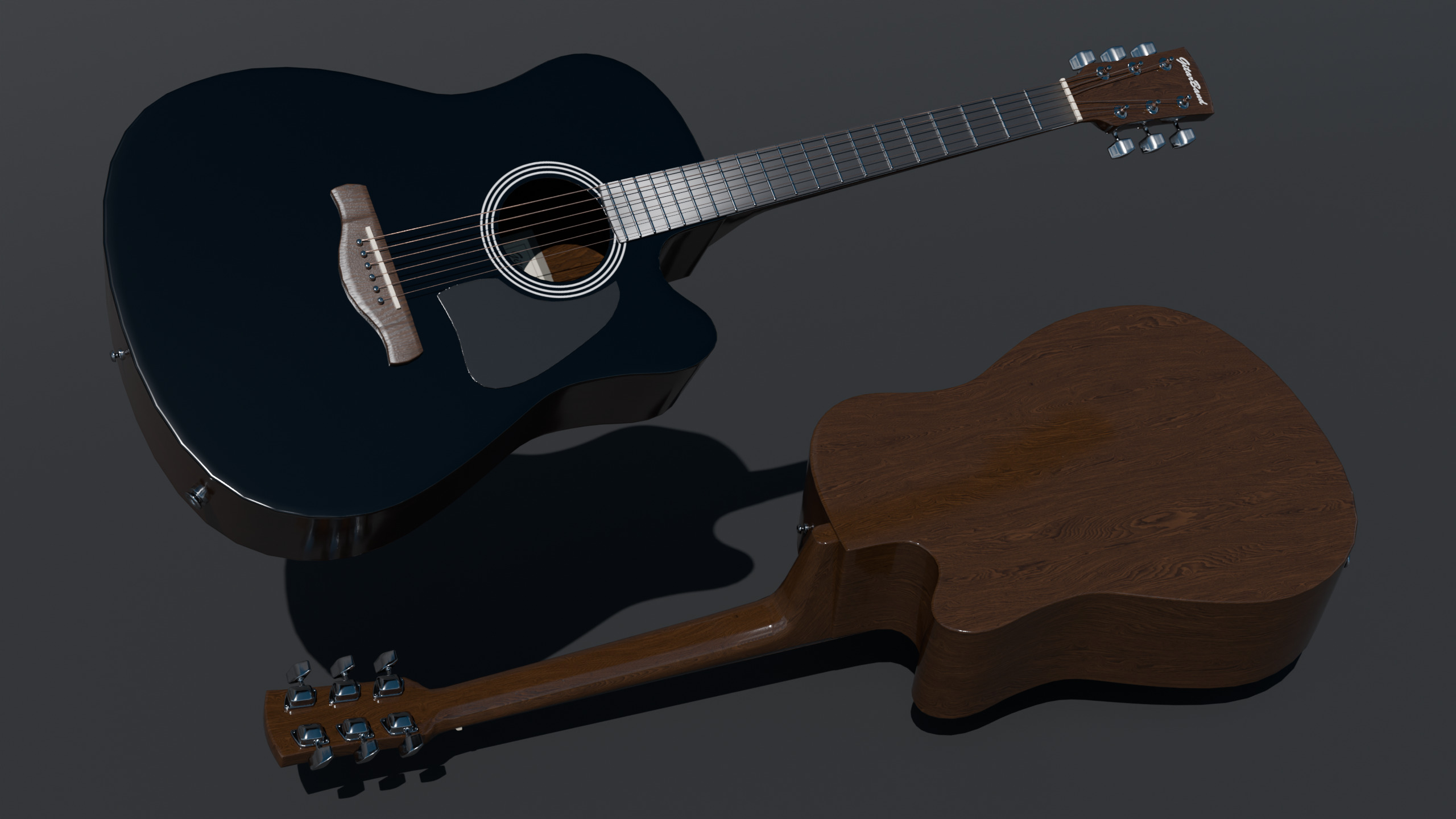 Electro-acoustic guitar and  Guitar Combo amplifier and Stand Low-poly 3D model_8