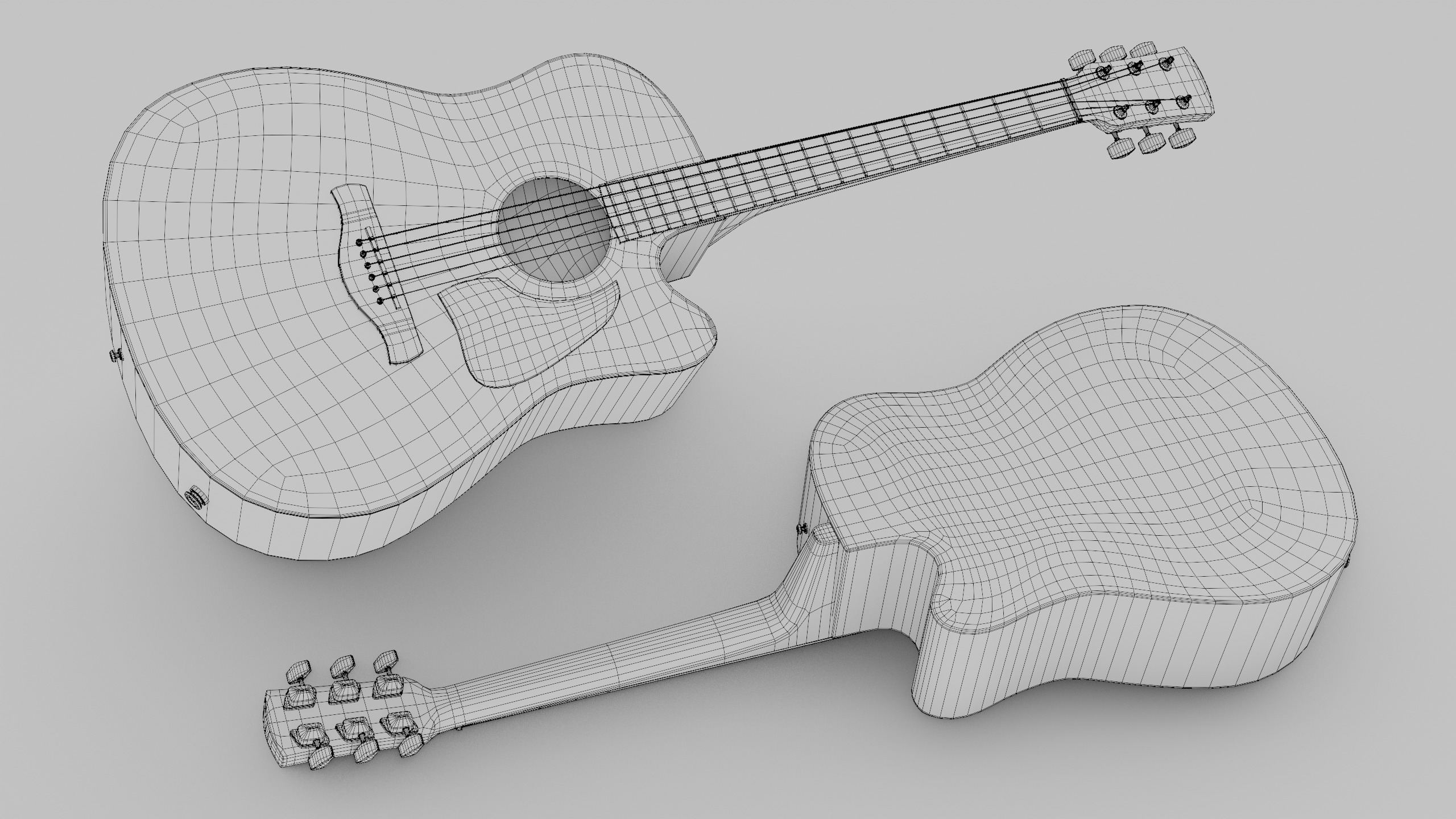 Electro-acoustic guitar and  Guitar Combo amplifier and Stand Low-poly 3D model_9