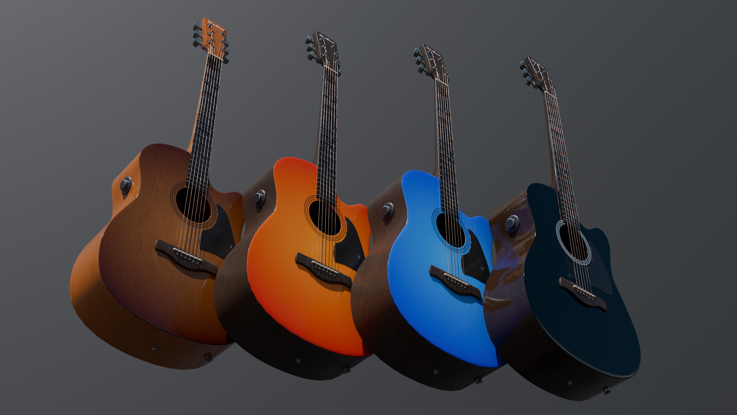 Electro-acoustic guitar and  Guitar Combo amplifier and Stand Low-poly 3D model_3