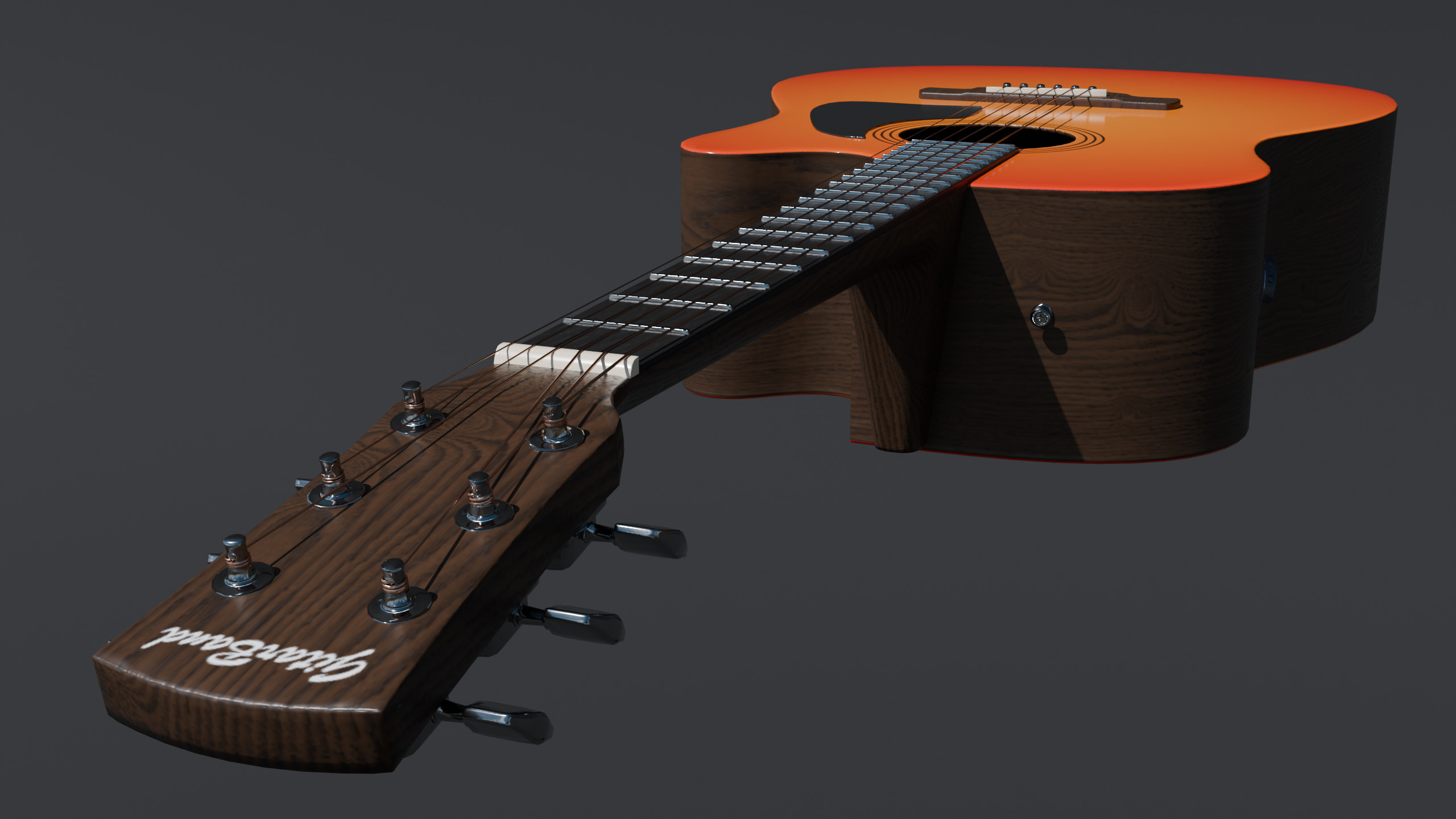 Electro-acoustic guitar and  Guitar Combo amplifier and Stand Low-poly 3D model_15