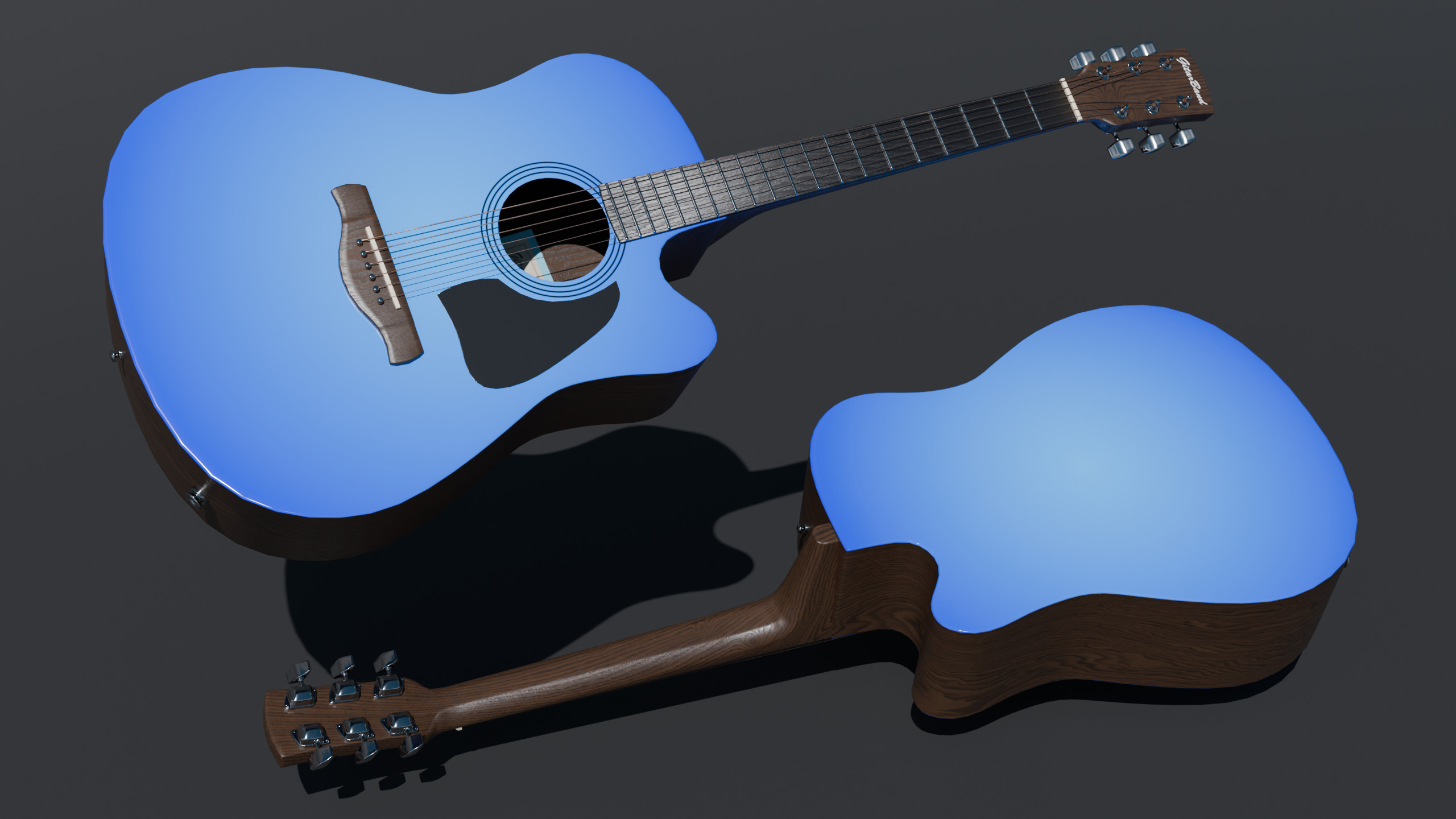 Electro-acoustic guitar and  Guitar Combo amplifier and Stand Low-poly 3D model_6