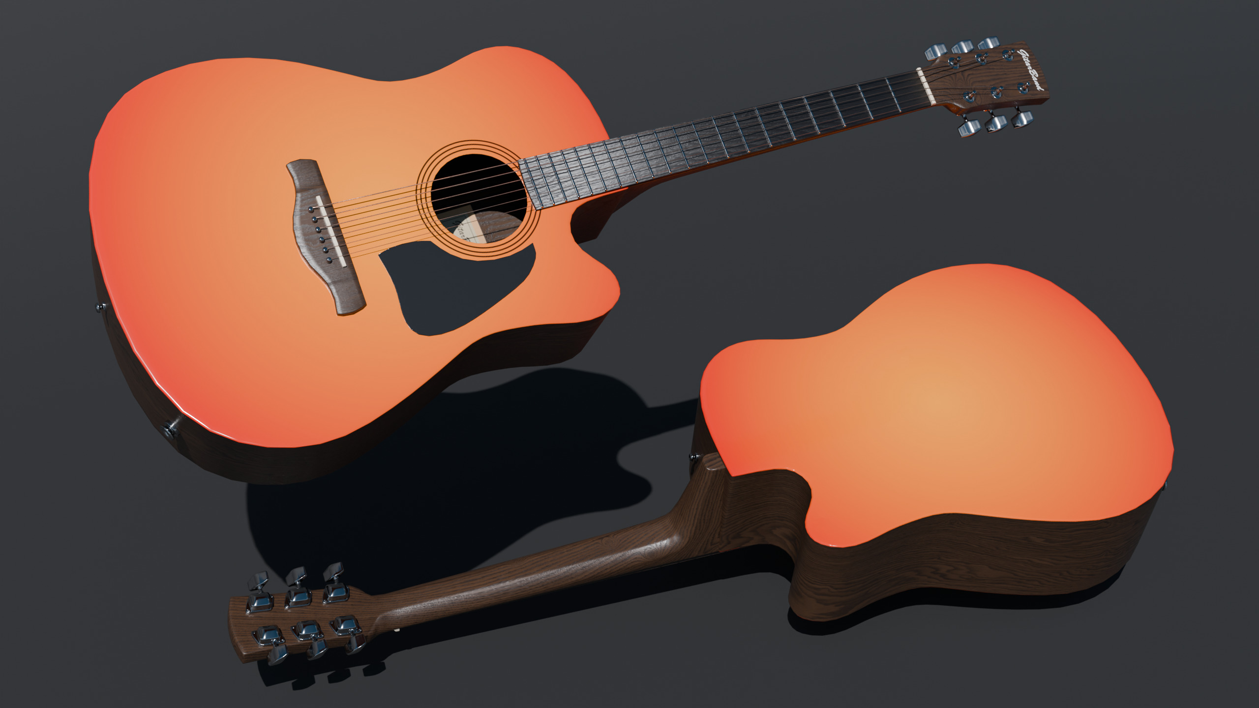 Electro-acoustic guitar and  Guitar Combo amplifier and Stand Low-poly 3D model_5