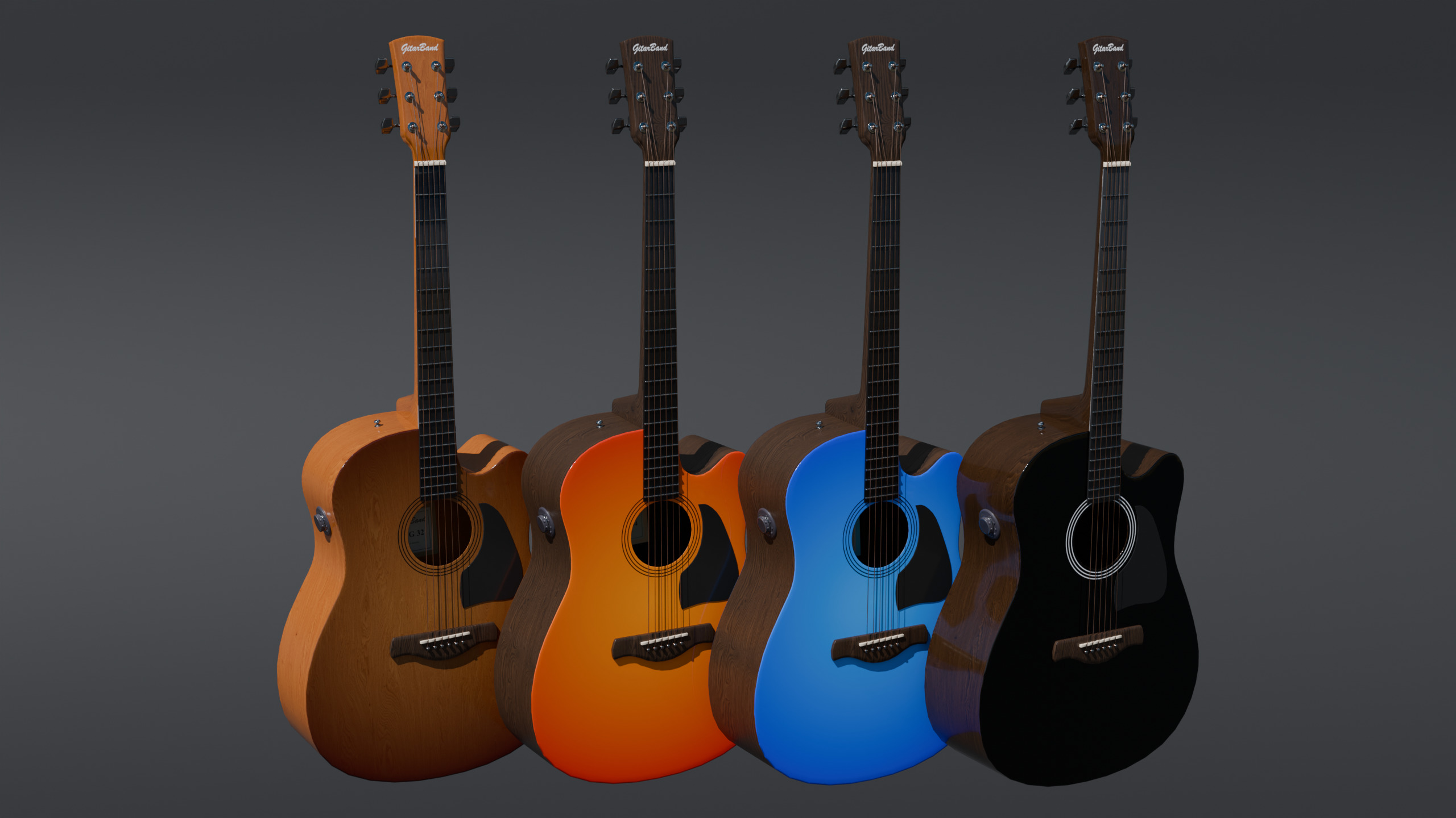 Electro-acoustic guitar and  Guitar Combo amplifier and Stand Low-poly 3D model_4