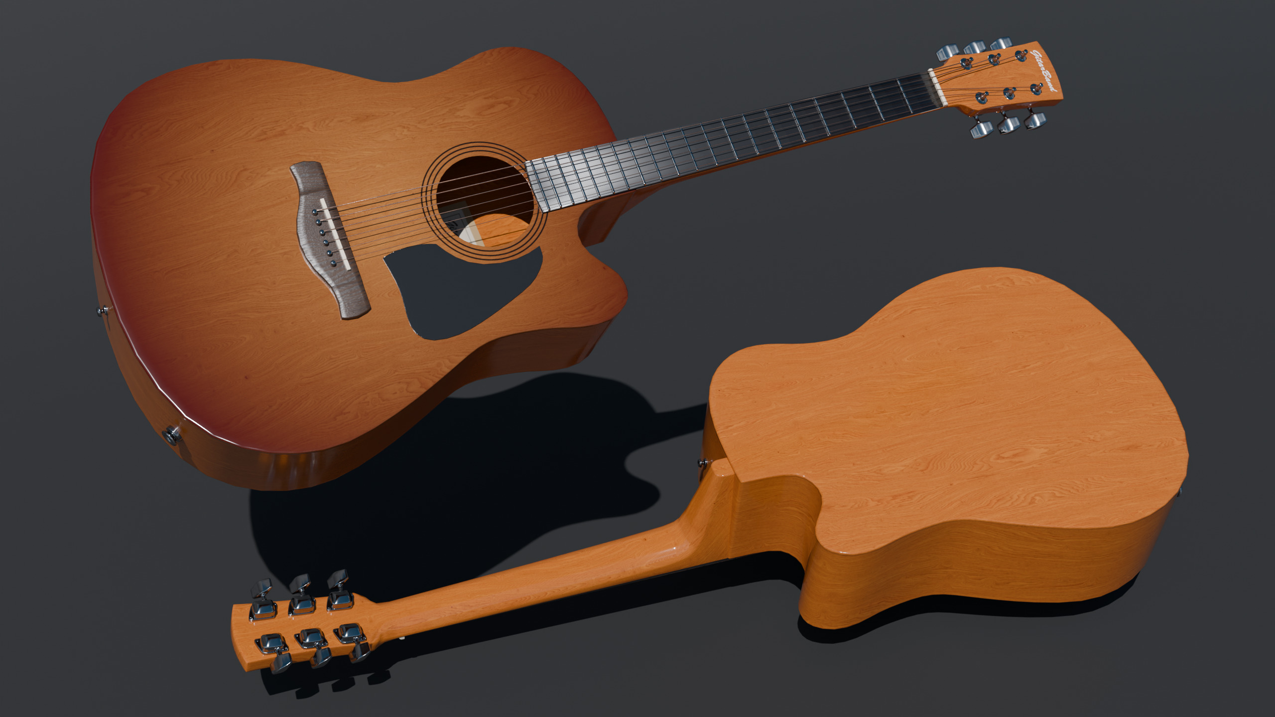 Electro-acoustic guitar and  Guitar Combo amplifier and Stand Low-poly 3D model_7