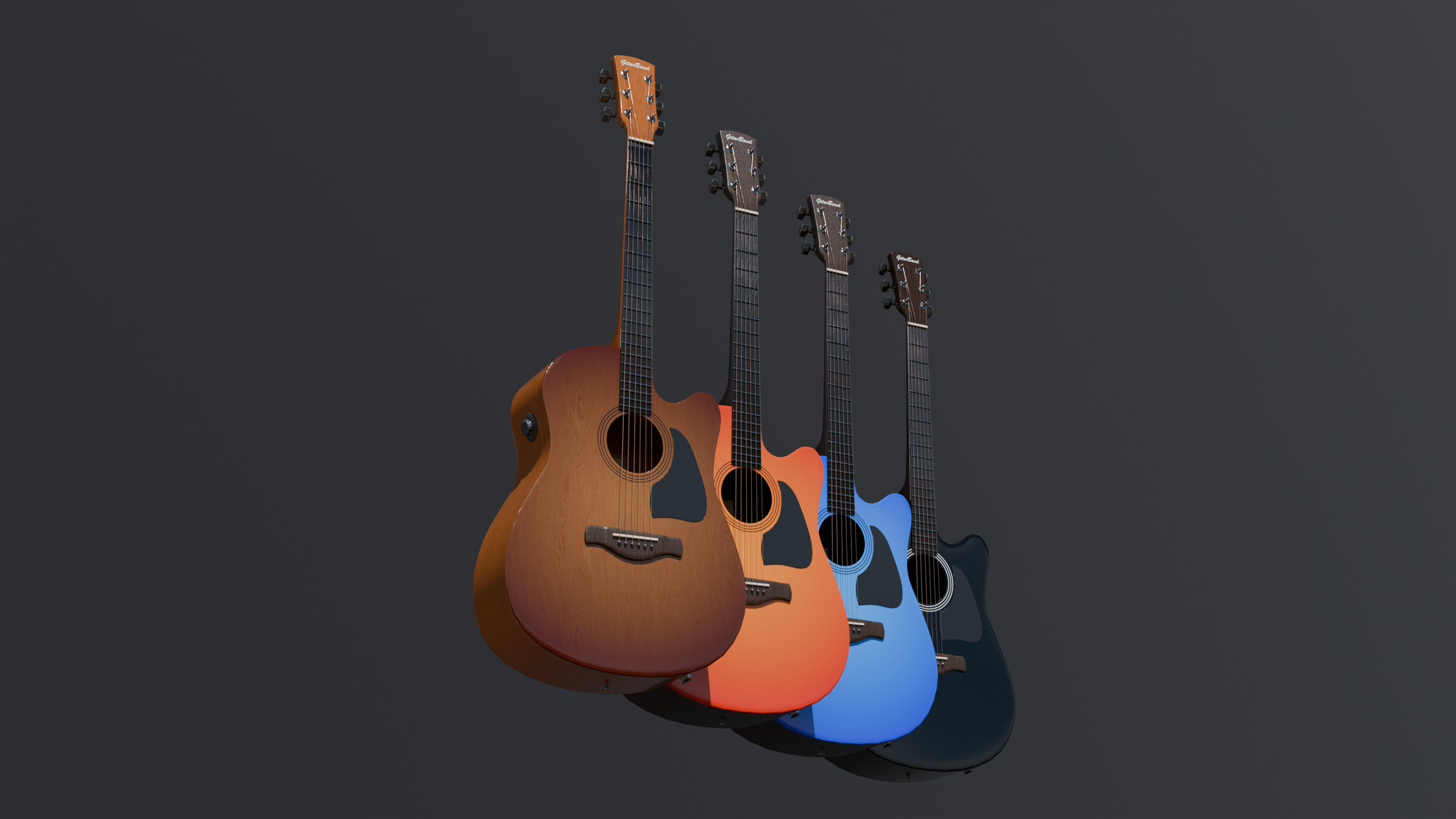 Electro-acoustic guitar and  Guitar Combo amplifier and Stand Low-poly 3D model_2