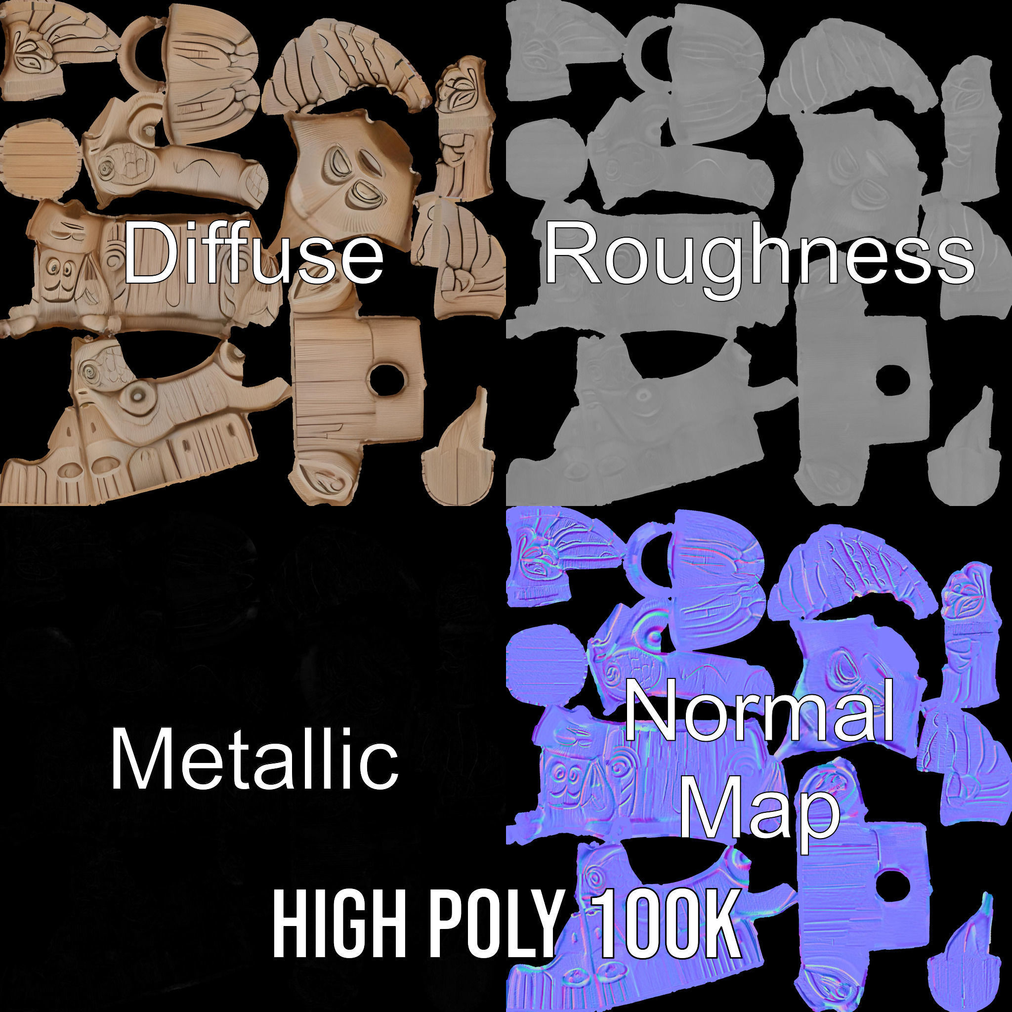 Wooden Totem Pole Model Pack Low-poly 3D model_3