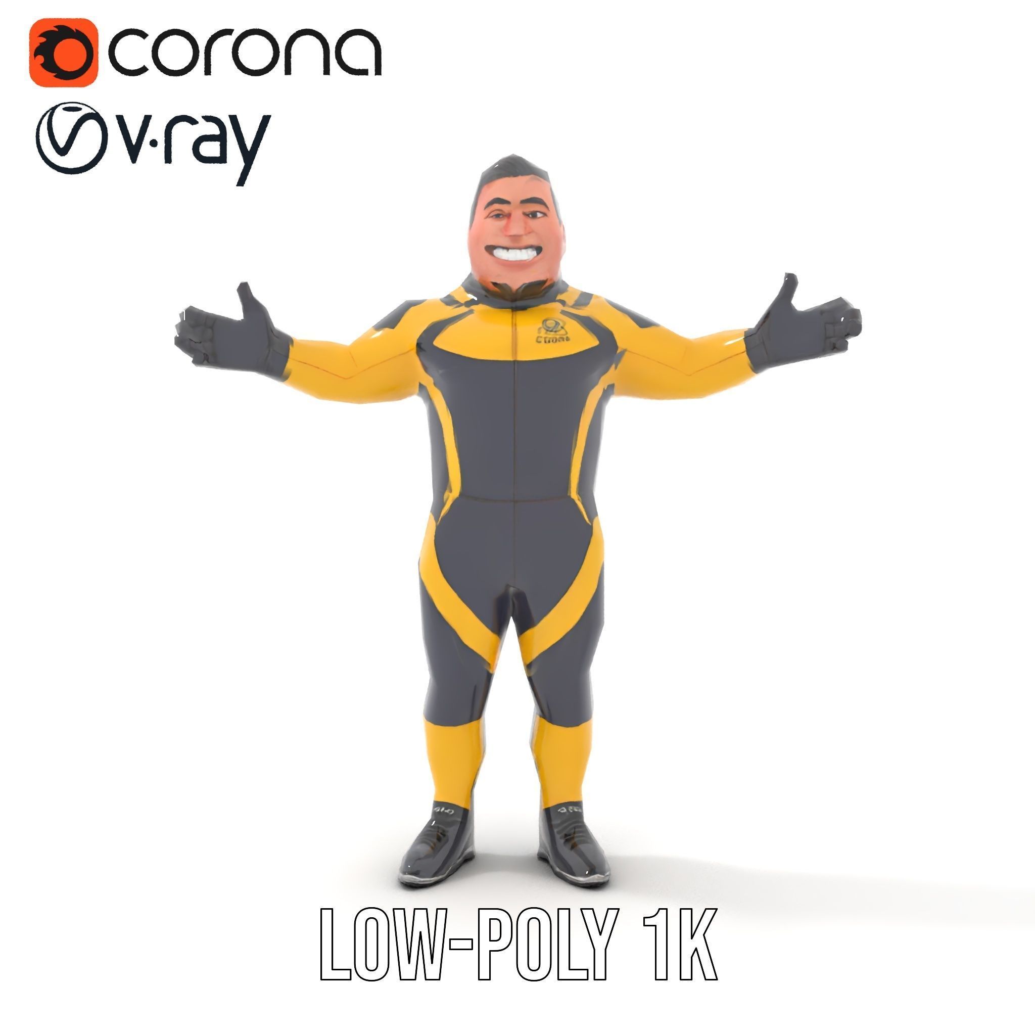 Energetic Racing Hero Rigged and Animated D Character Model Low-poly 3D model_30