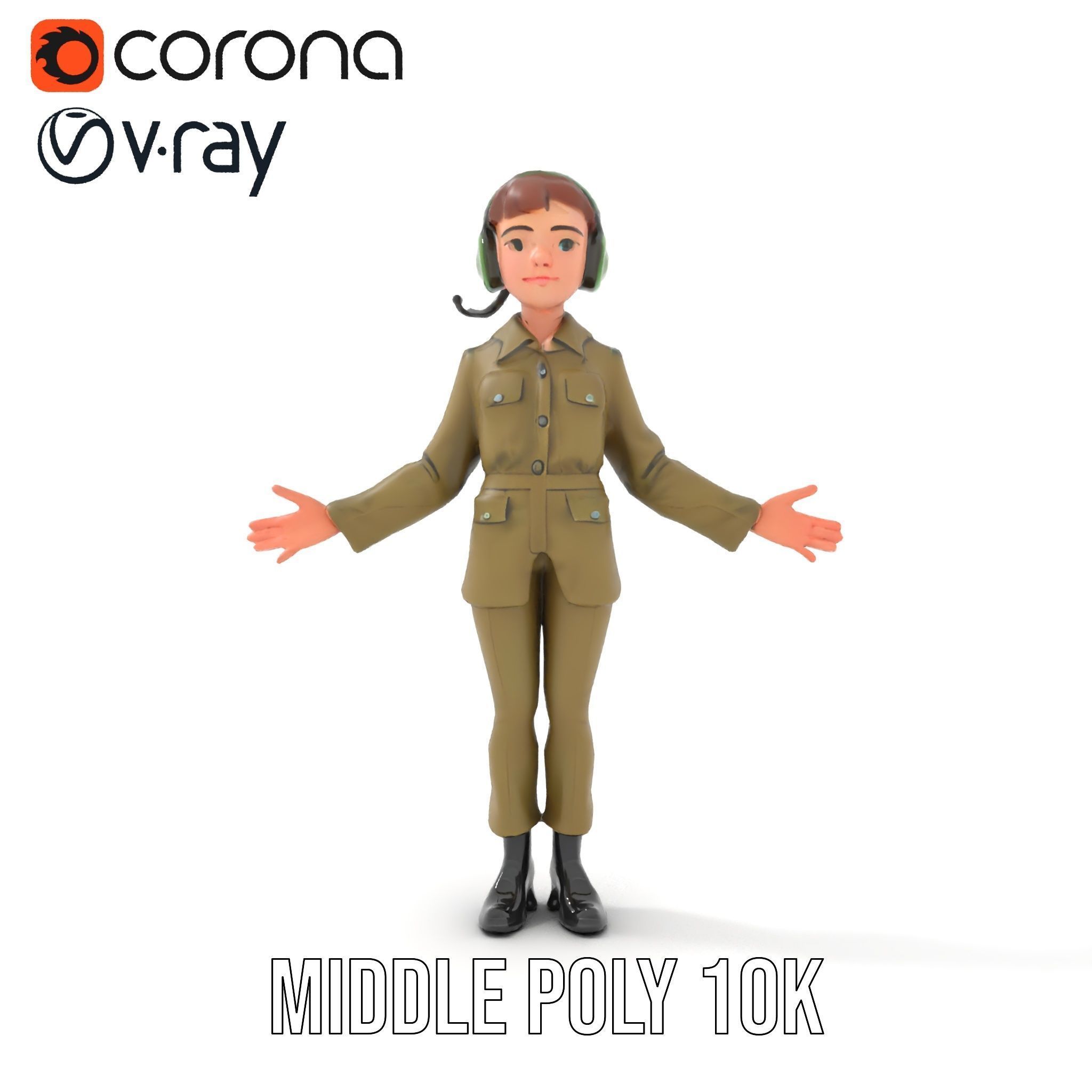 Animated Female Soldier Character Model Rigged and Ready Low-poly 3D model_23