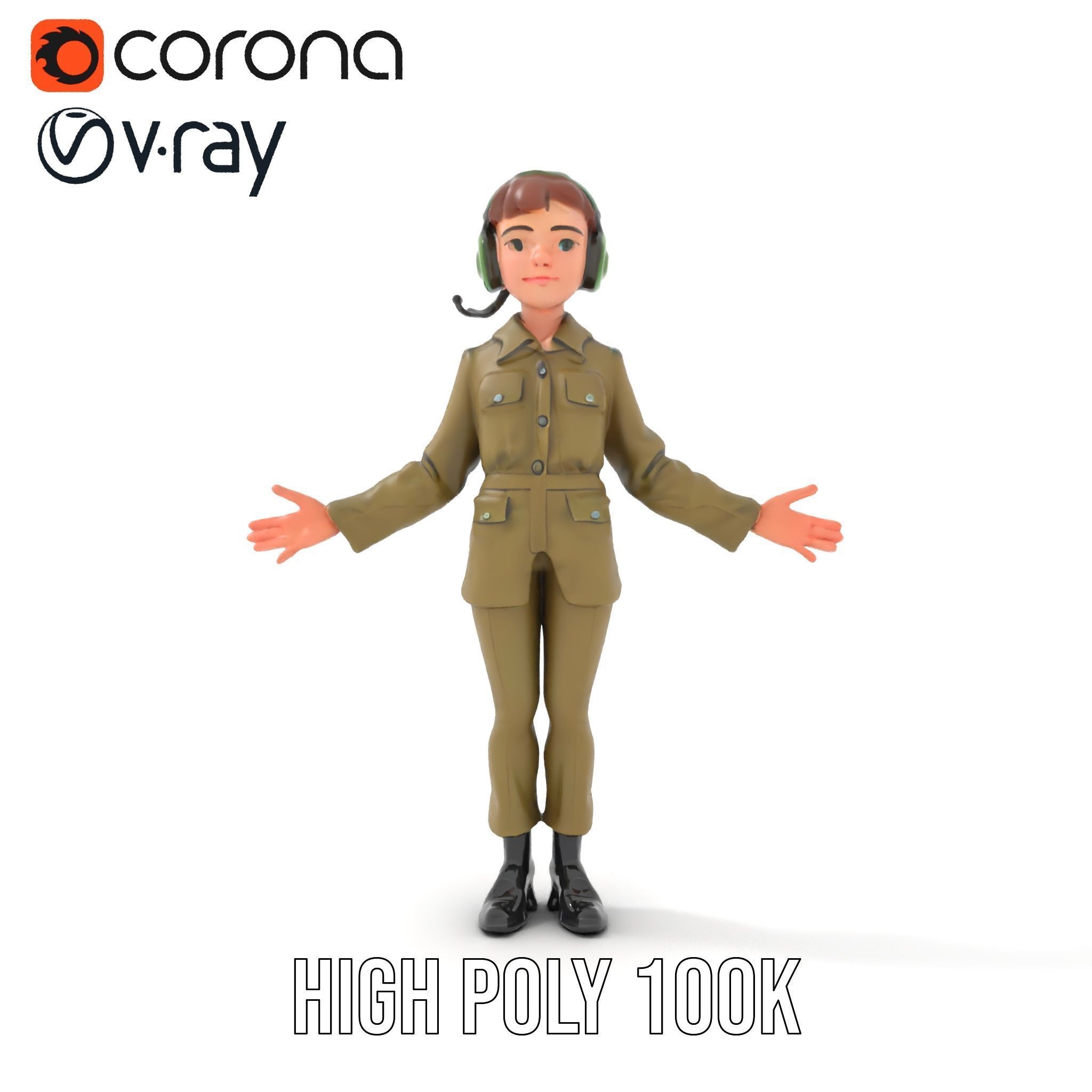 Animated Female Soldier Character Model Rigged and Ready Low-poly 3D model_28