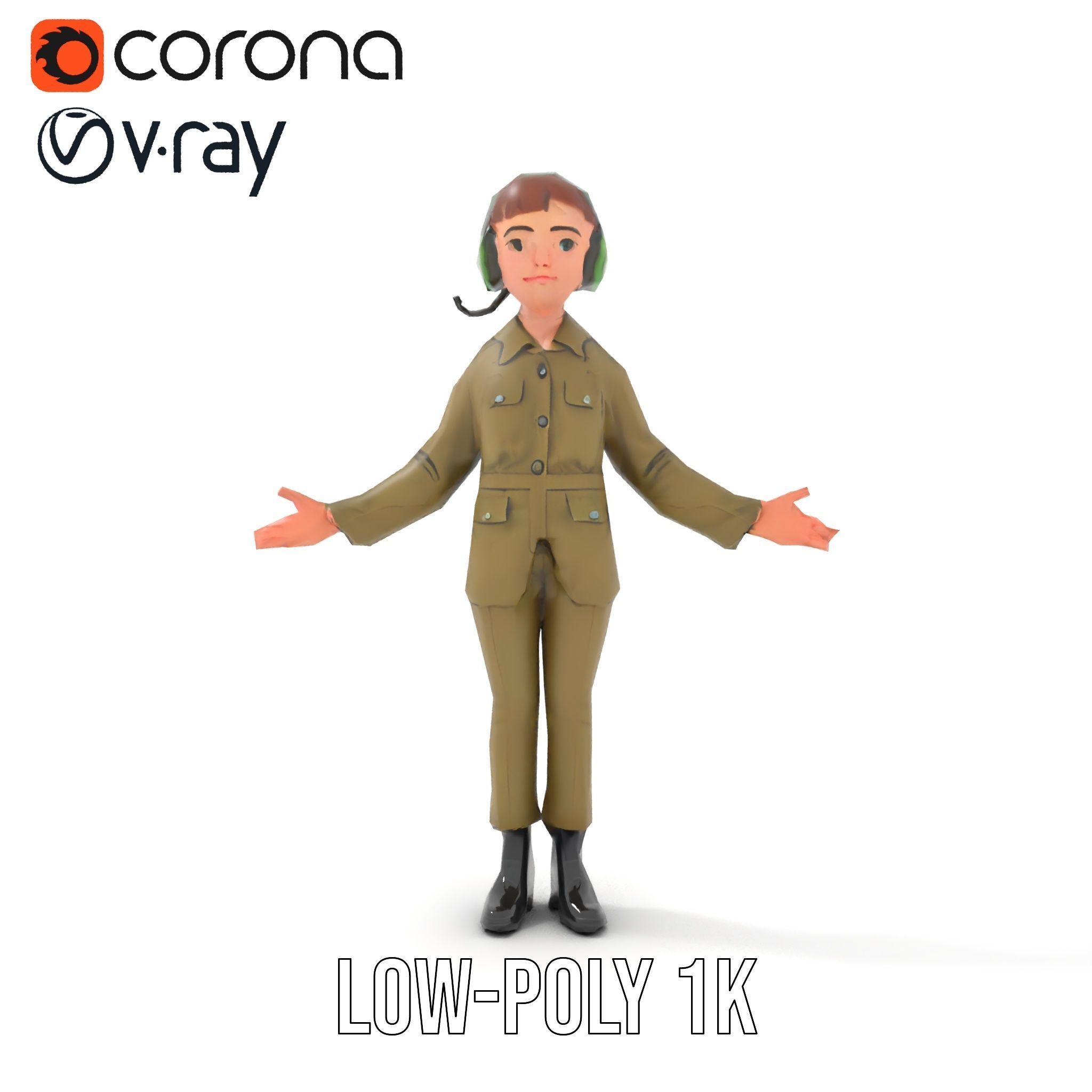 Animated Female Soldier Character Model Rigged and Ready Low-poly 3D model_18