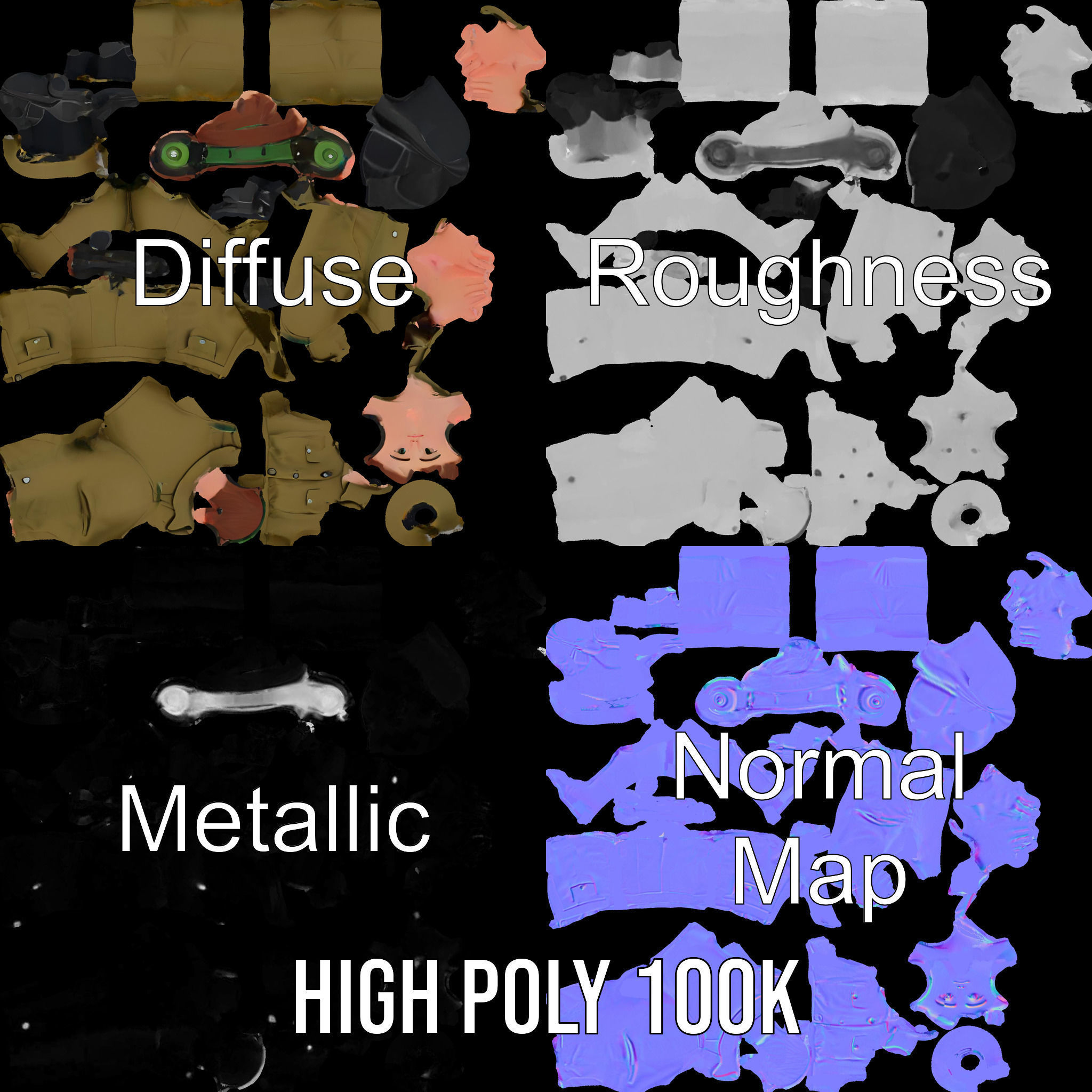 Animated Female Soldier Character Model Rigged and Ready Low-poly 3D model_3